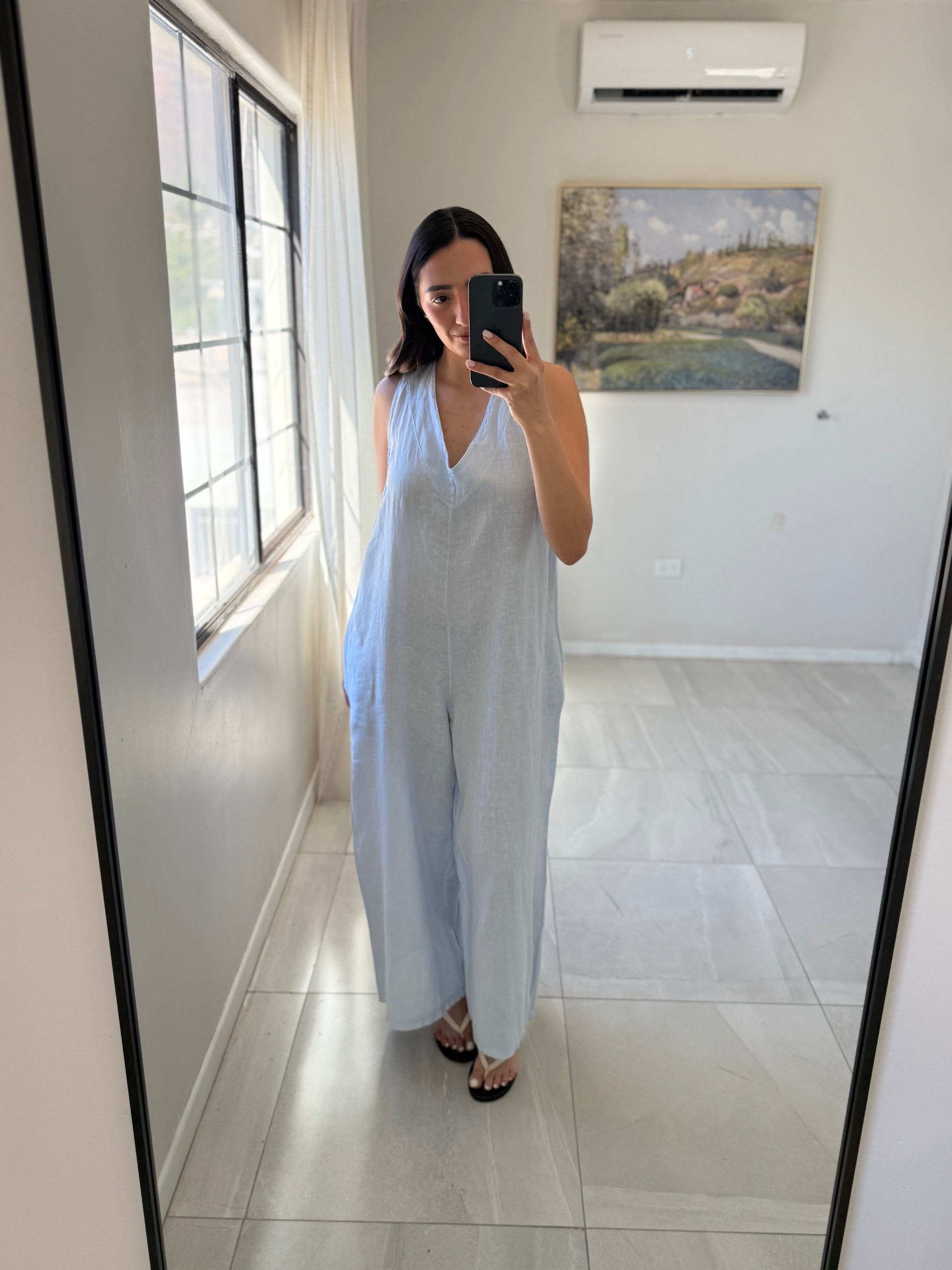 Blue Italian V Neck Jumpsuit