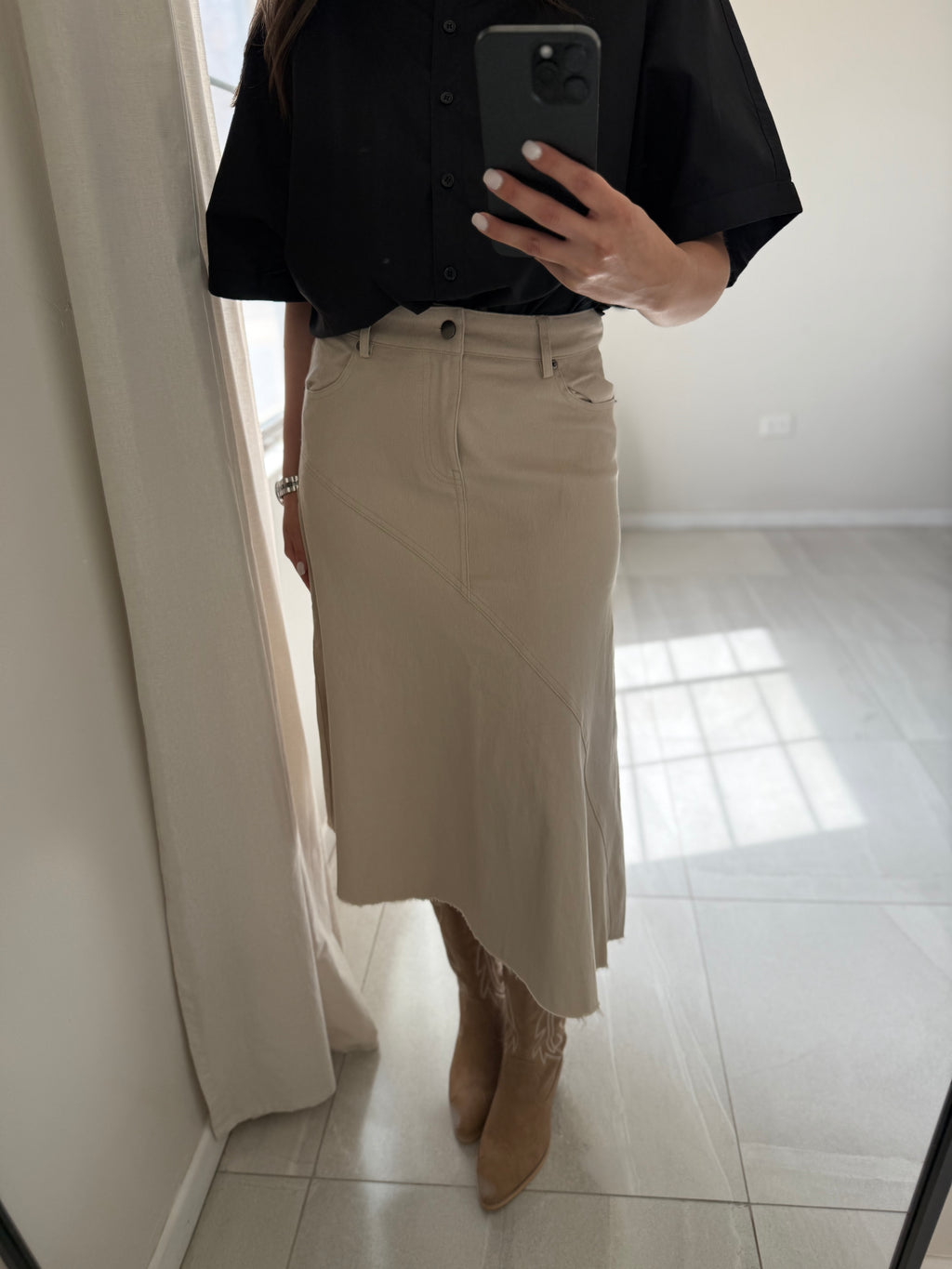 Taupe Line Detail Skirt