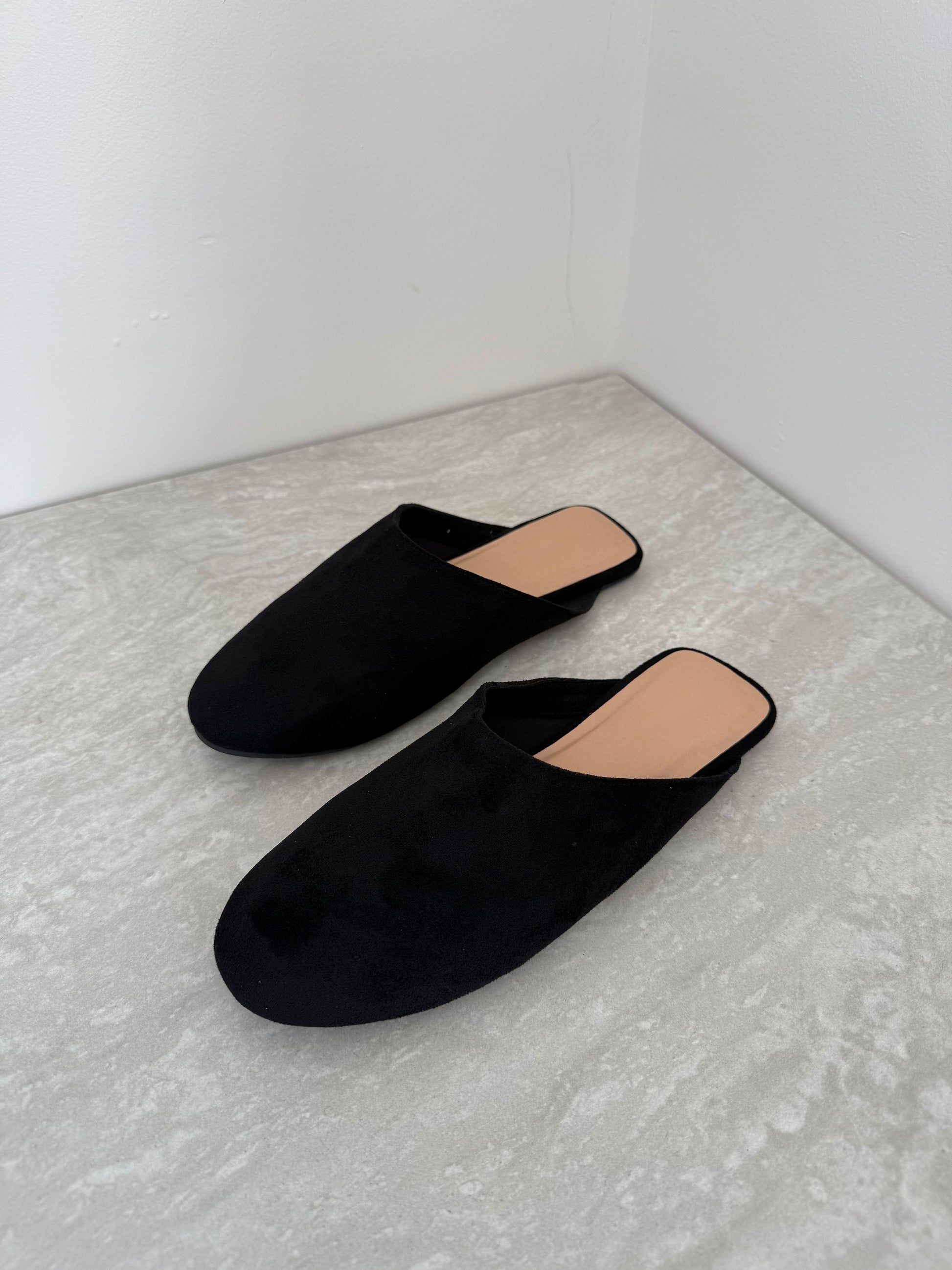 Black Suede Mules