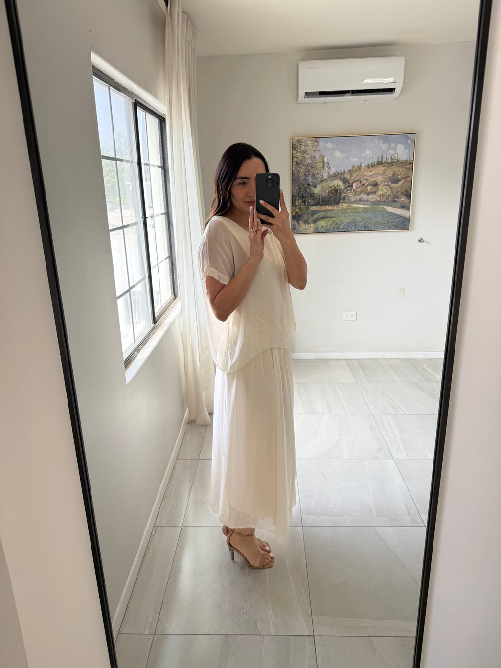 Silk Drop Beige Layered Dress