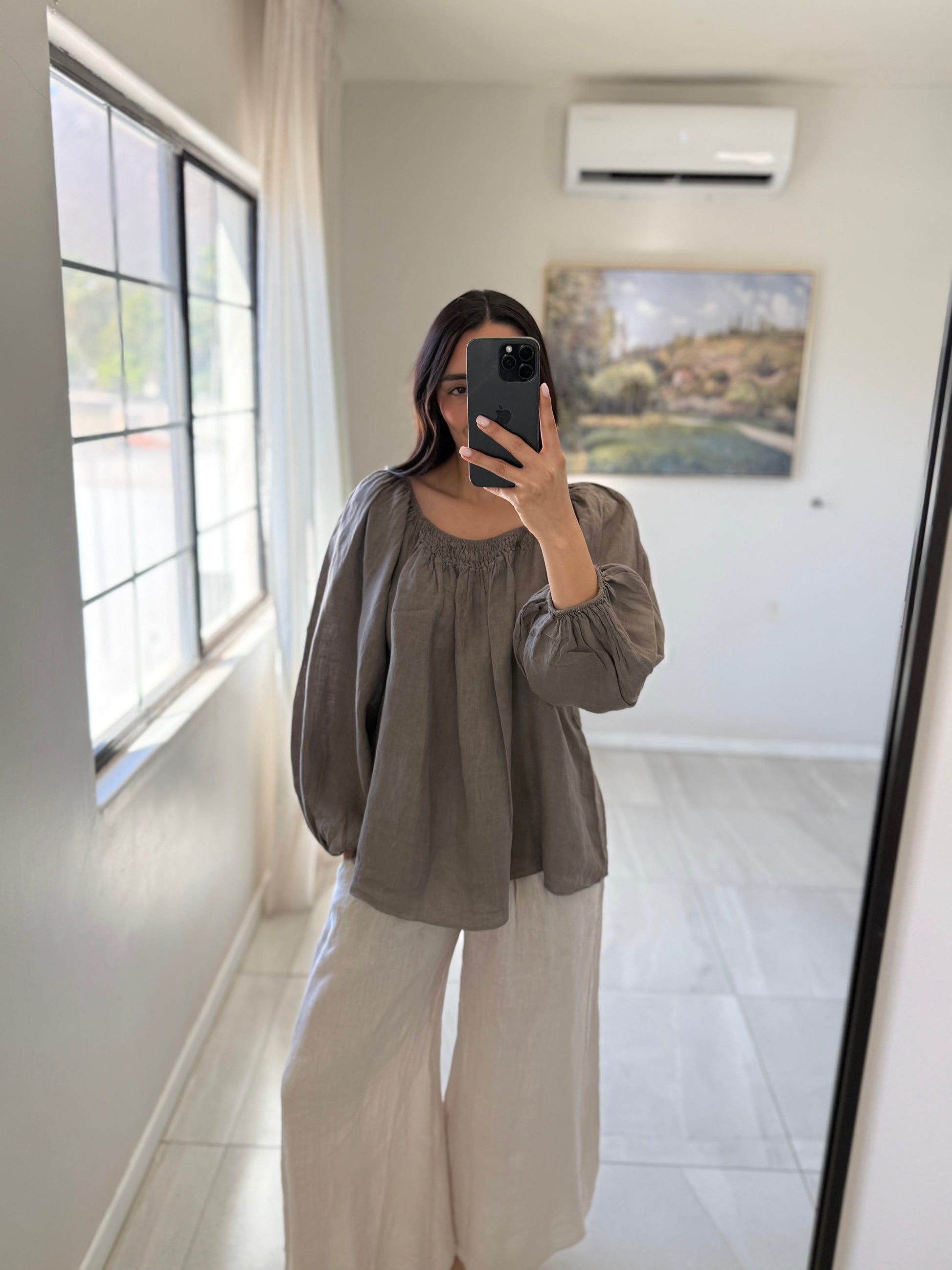 Blouse Italian Linen Off Mocha