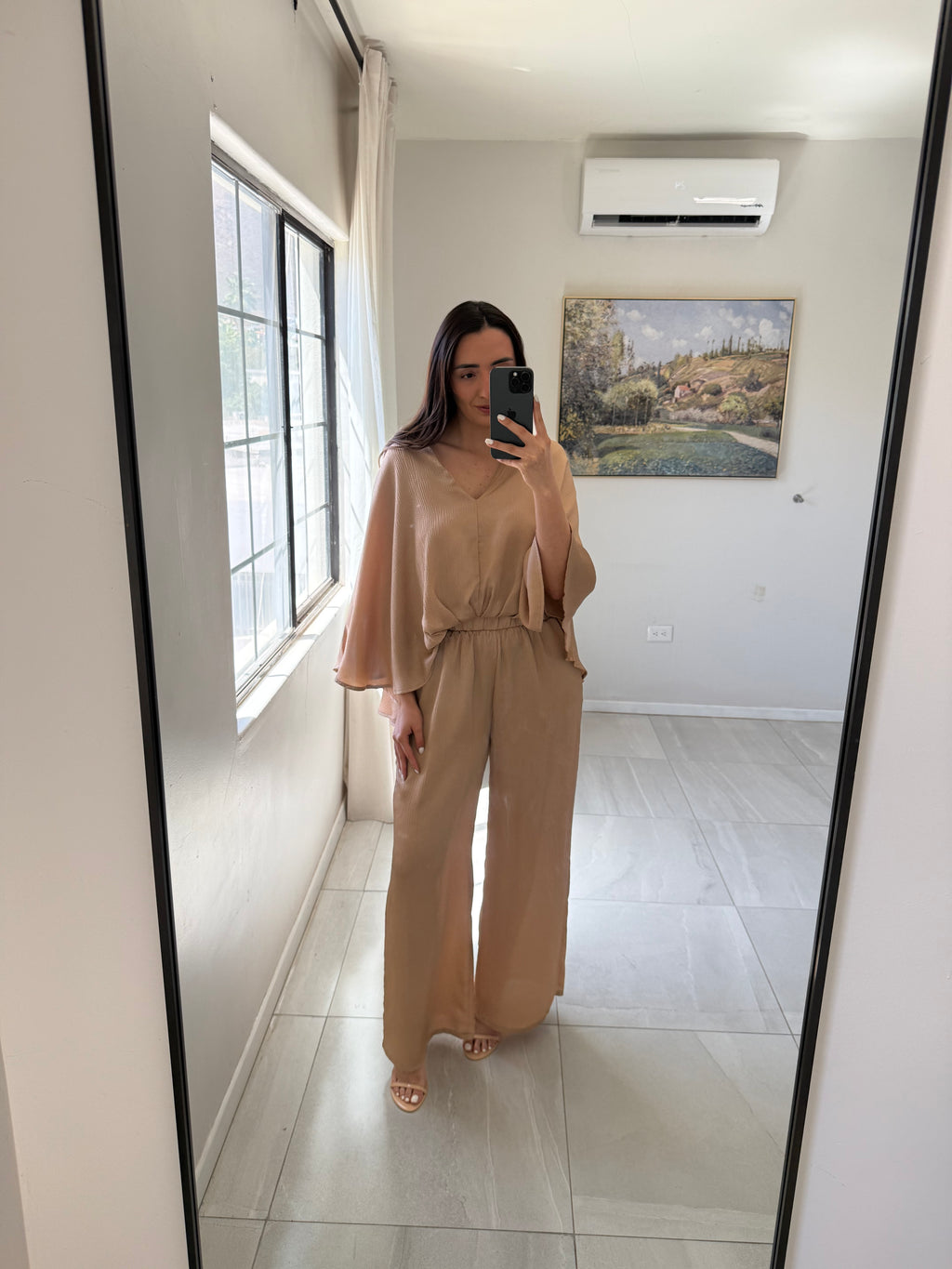 Satin Tan Cape Set