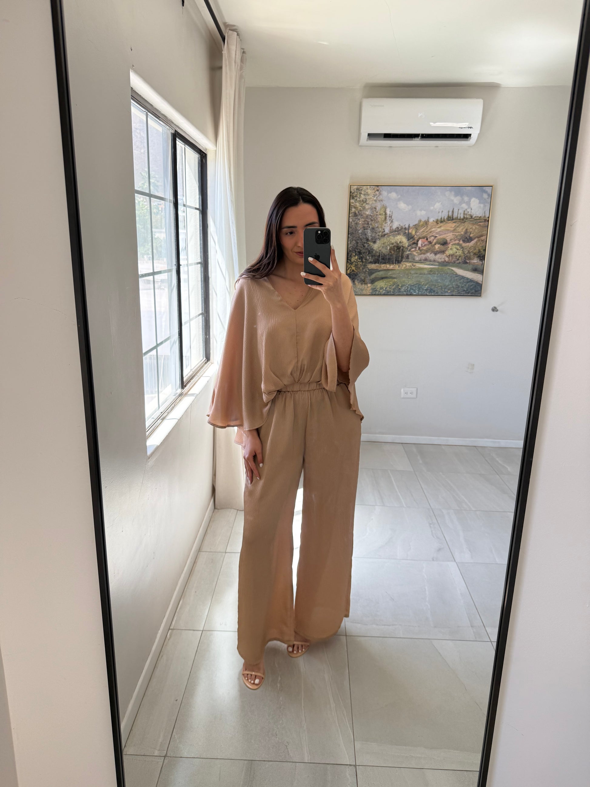 Satin Tan Cape Set