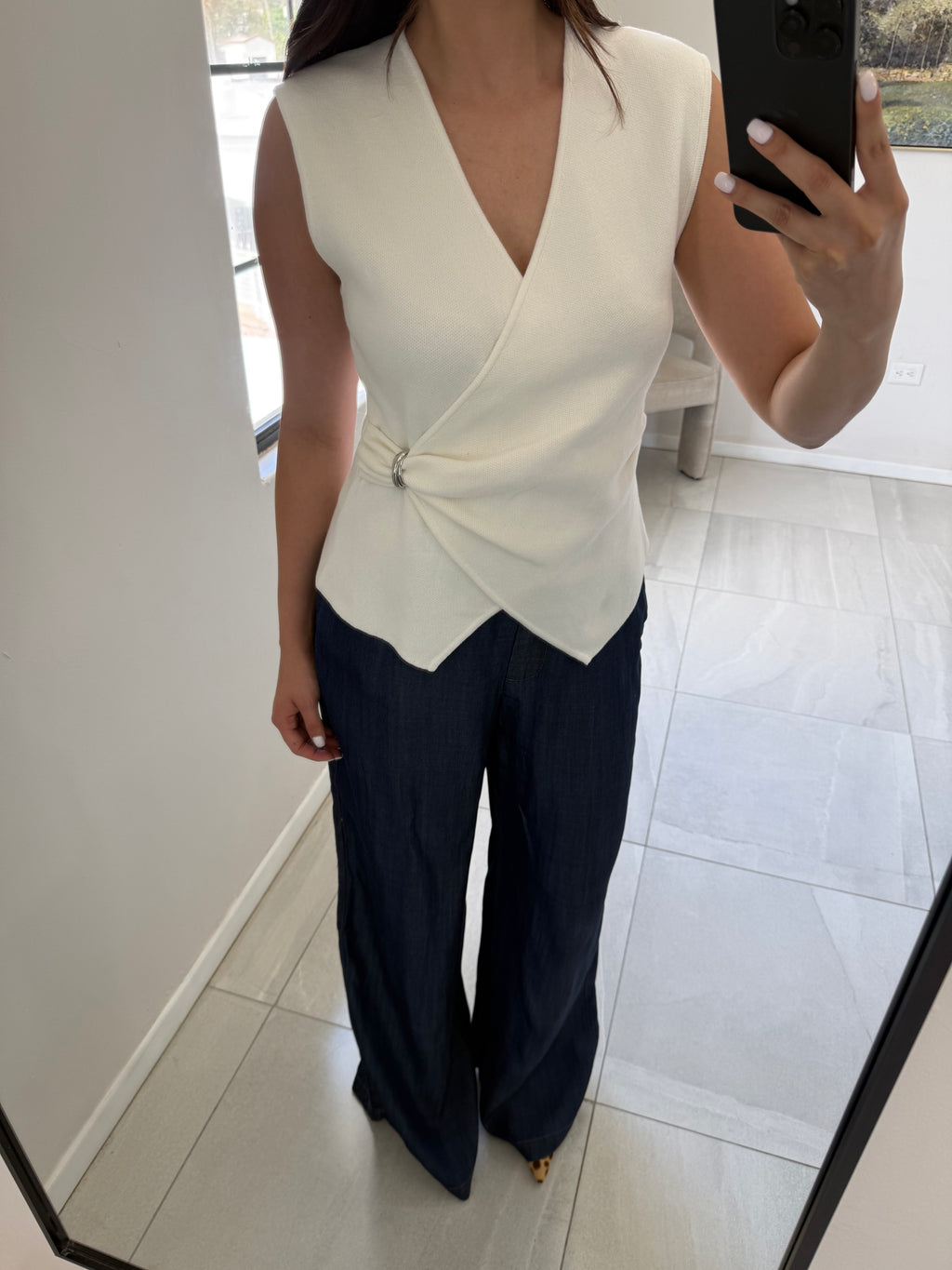 White Wrap Knit Top