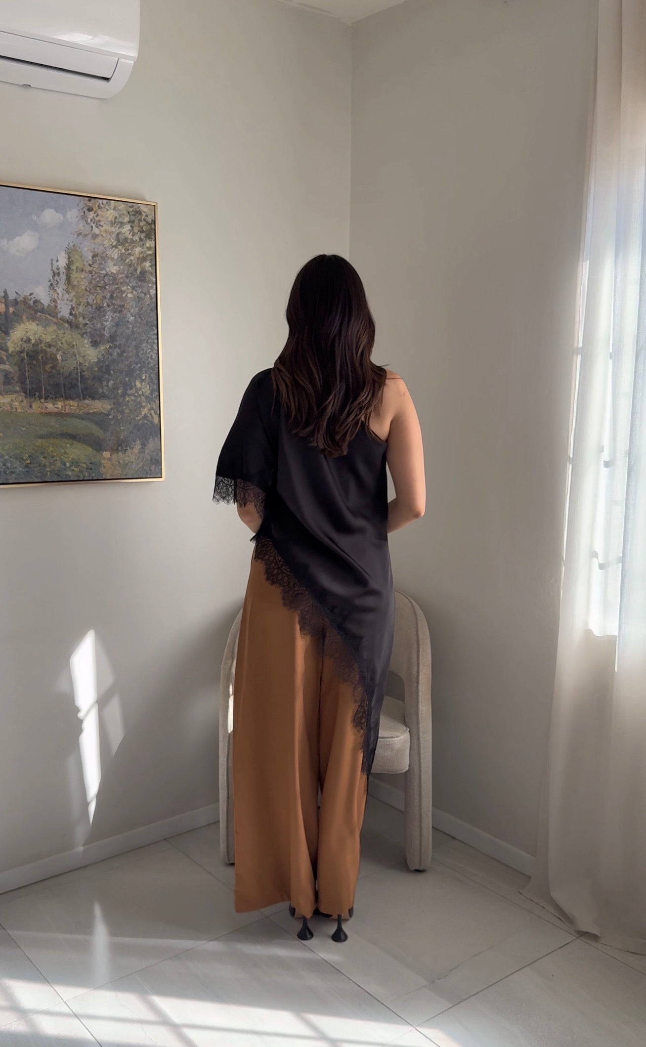 Black One Shoulder Lace Blouse