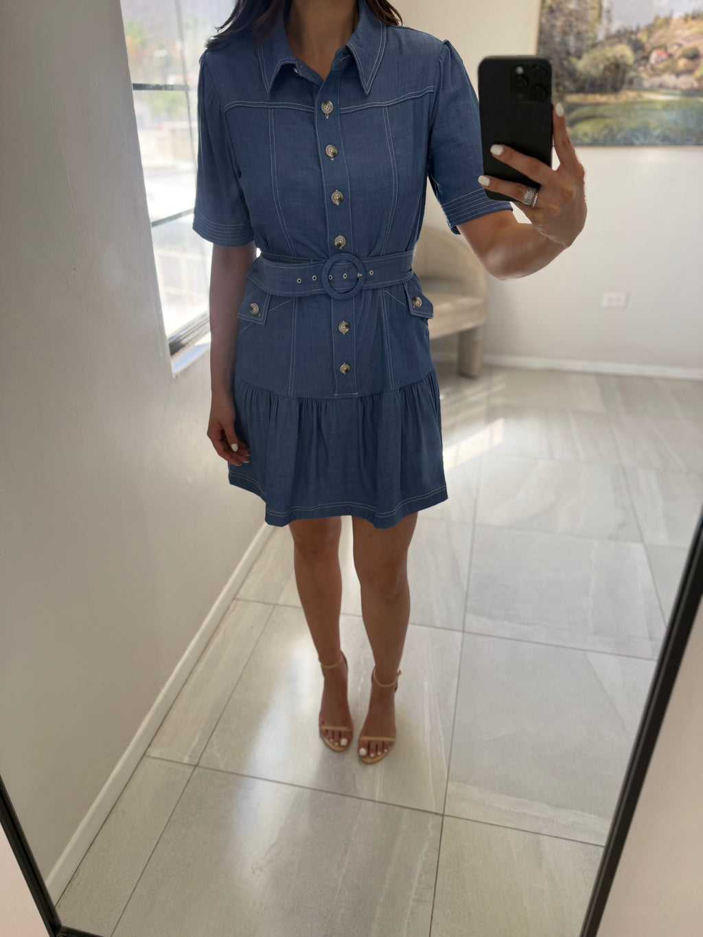 Blue Tiered Mini Dress