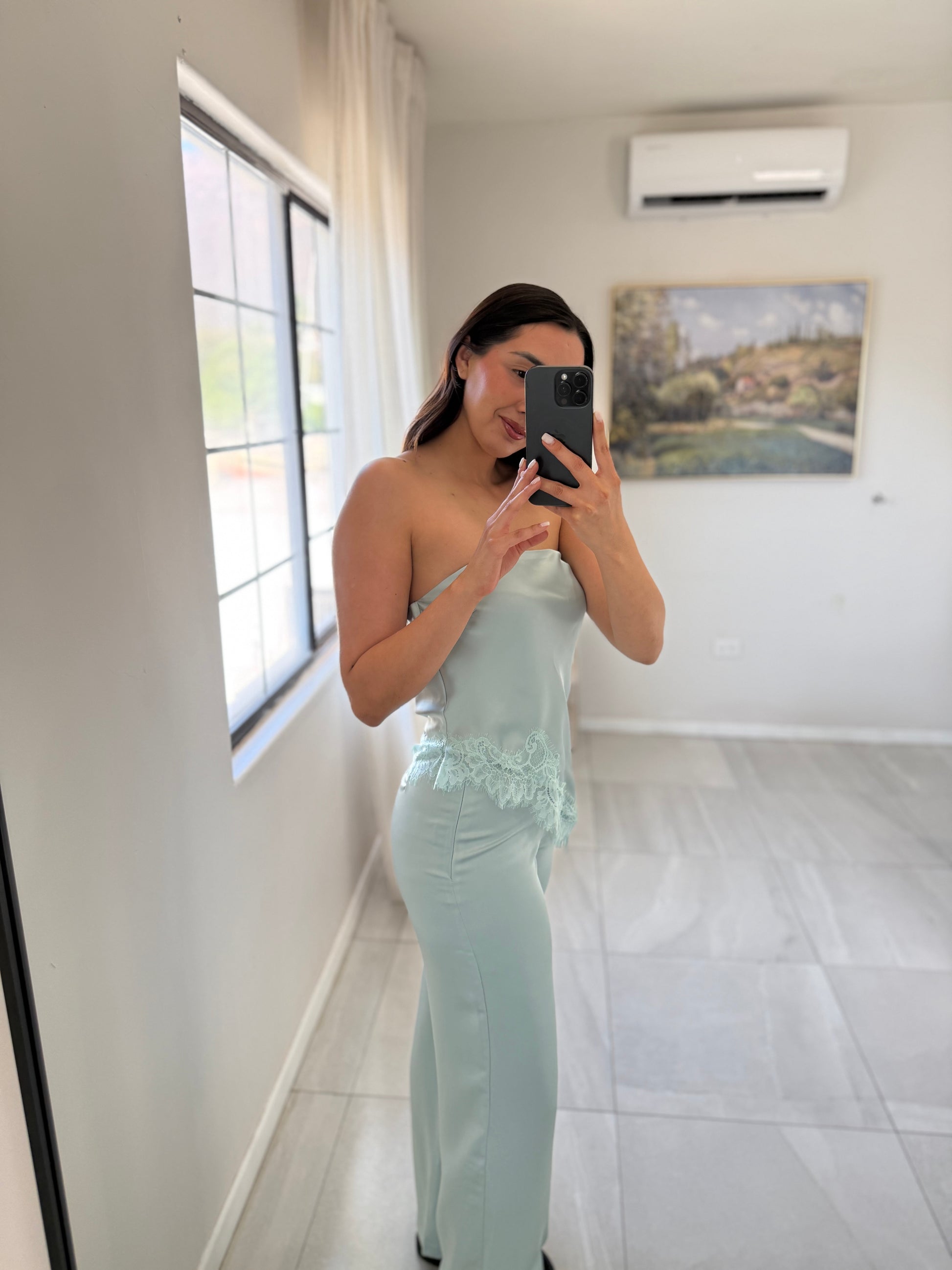 Satin Sage Pant Set