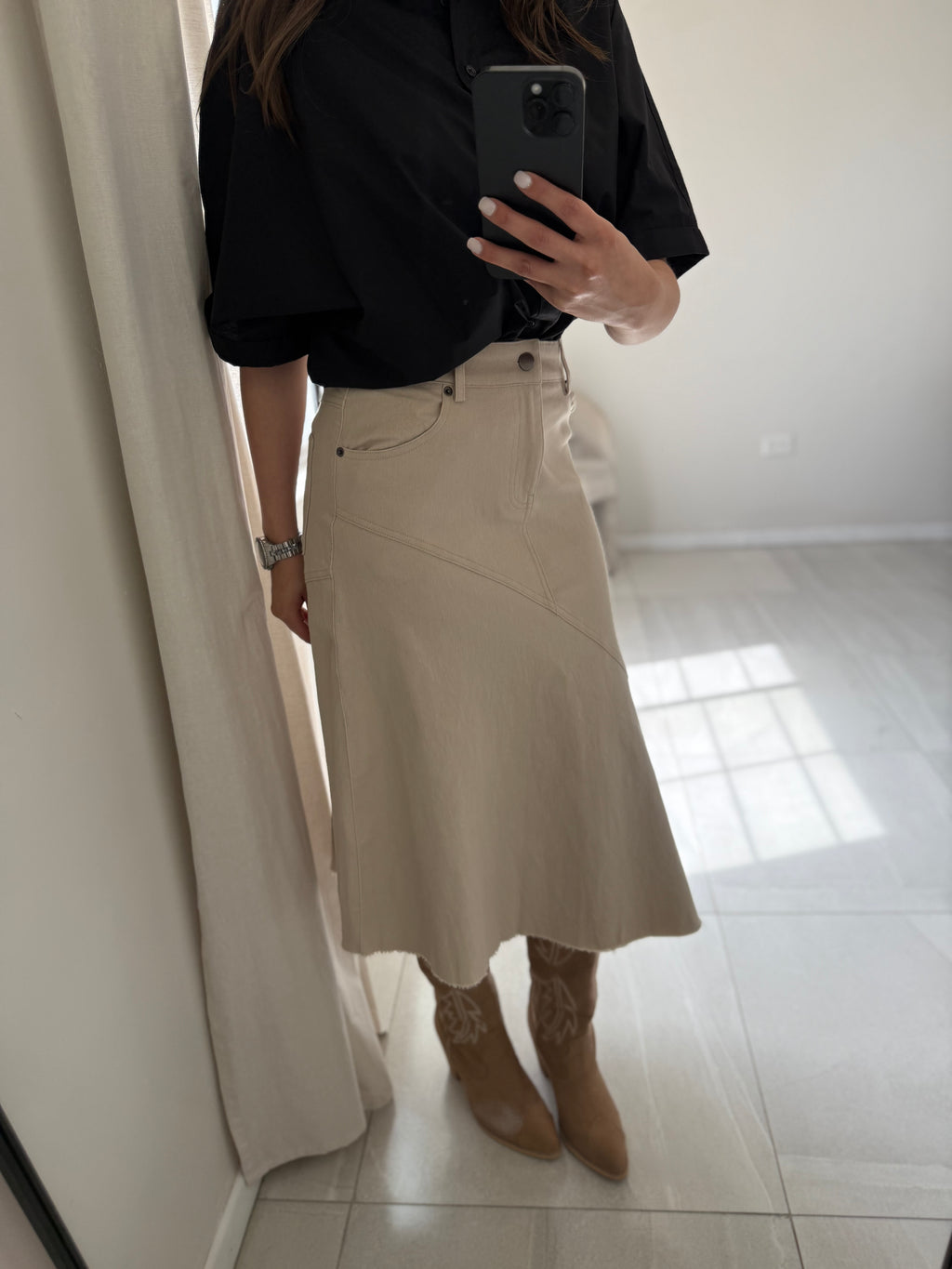 Taupe Line Detail Skirt