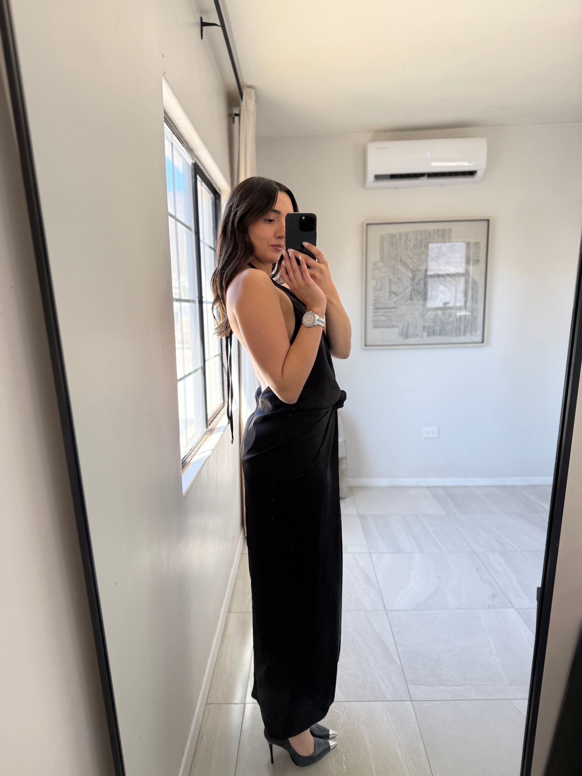 Black Knotted Midi Halter Dress