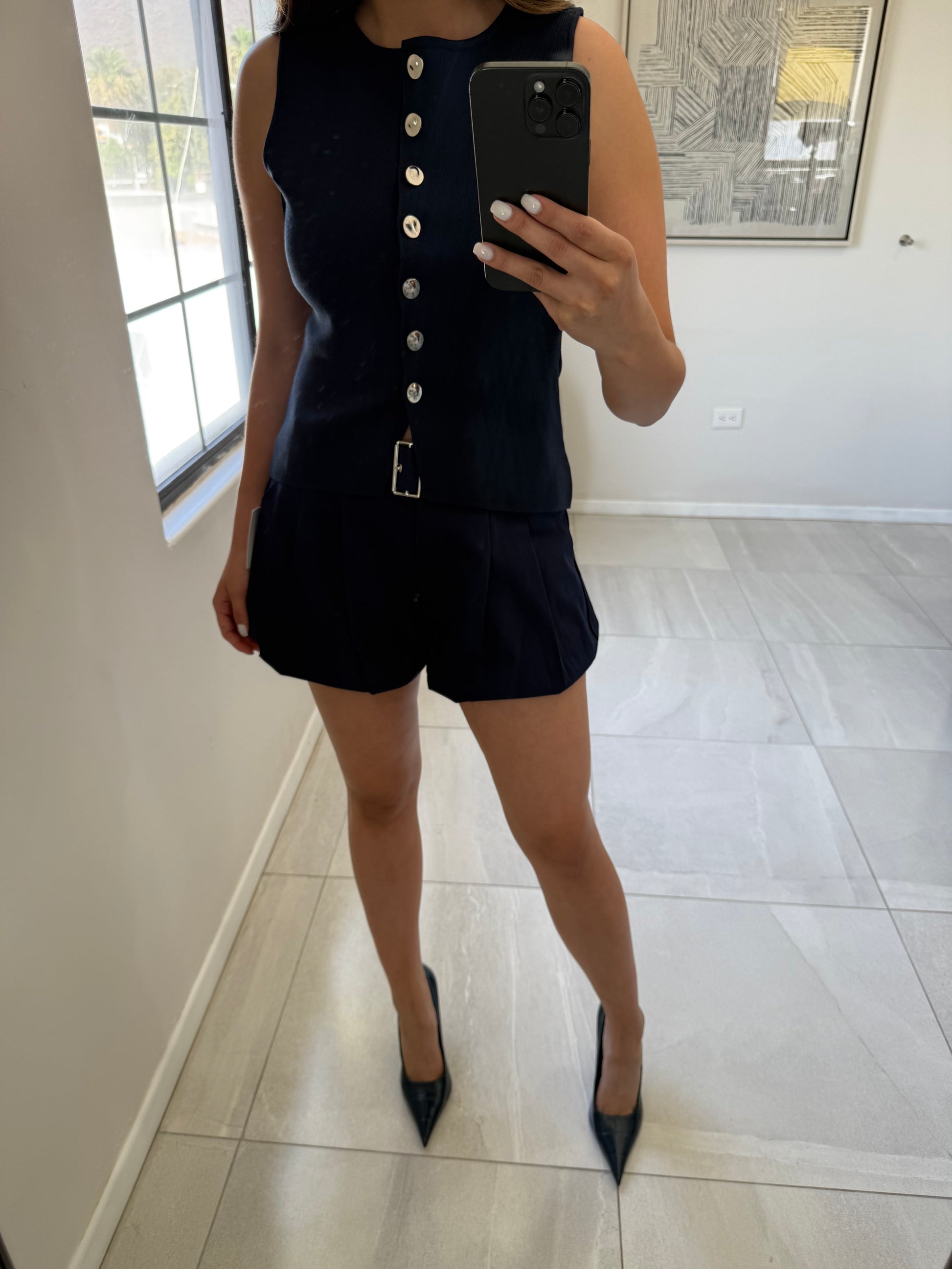 Navy Woven Ballon Shorts