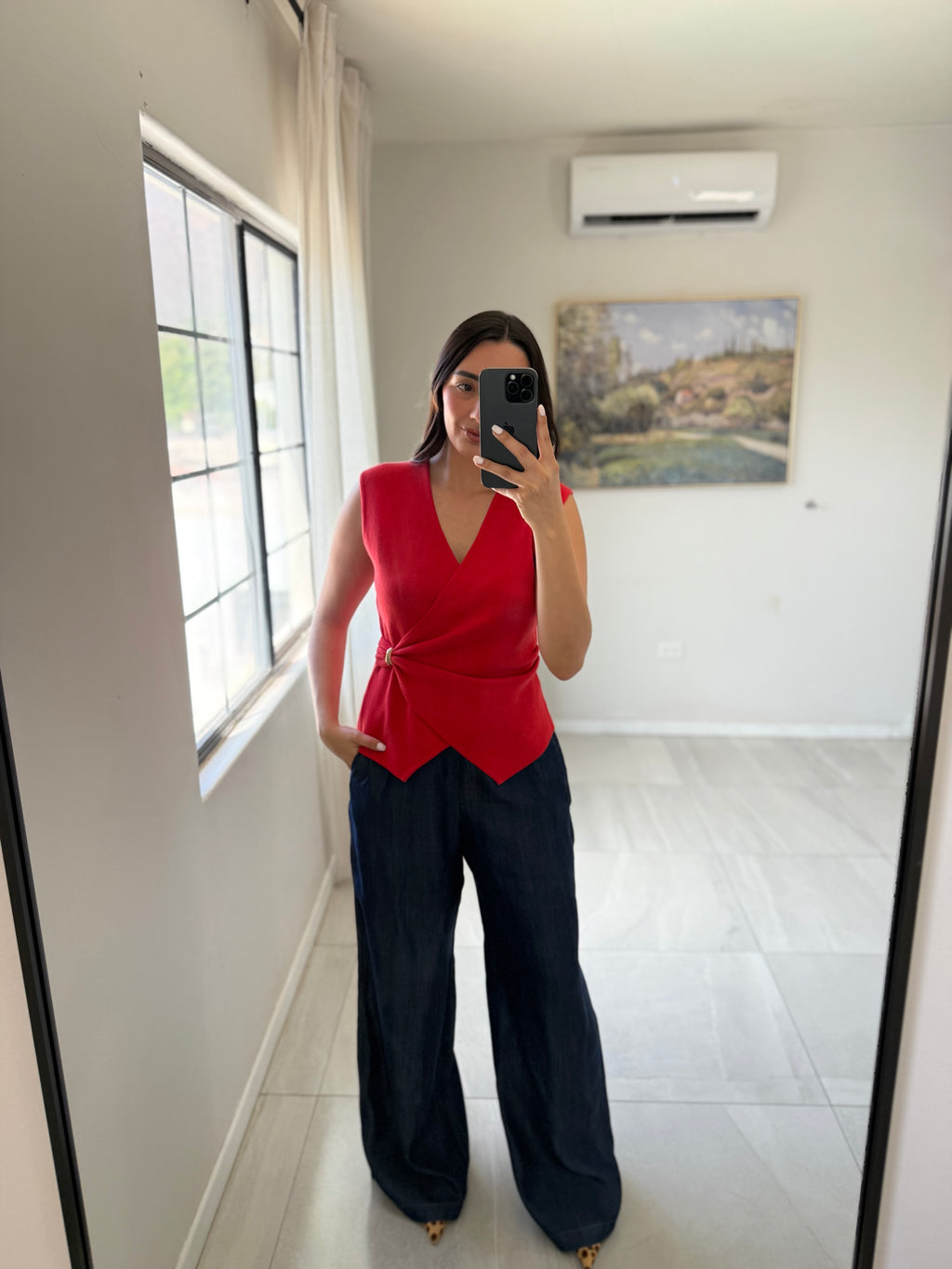 Red Wrap Knit Top