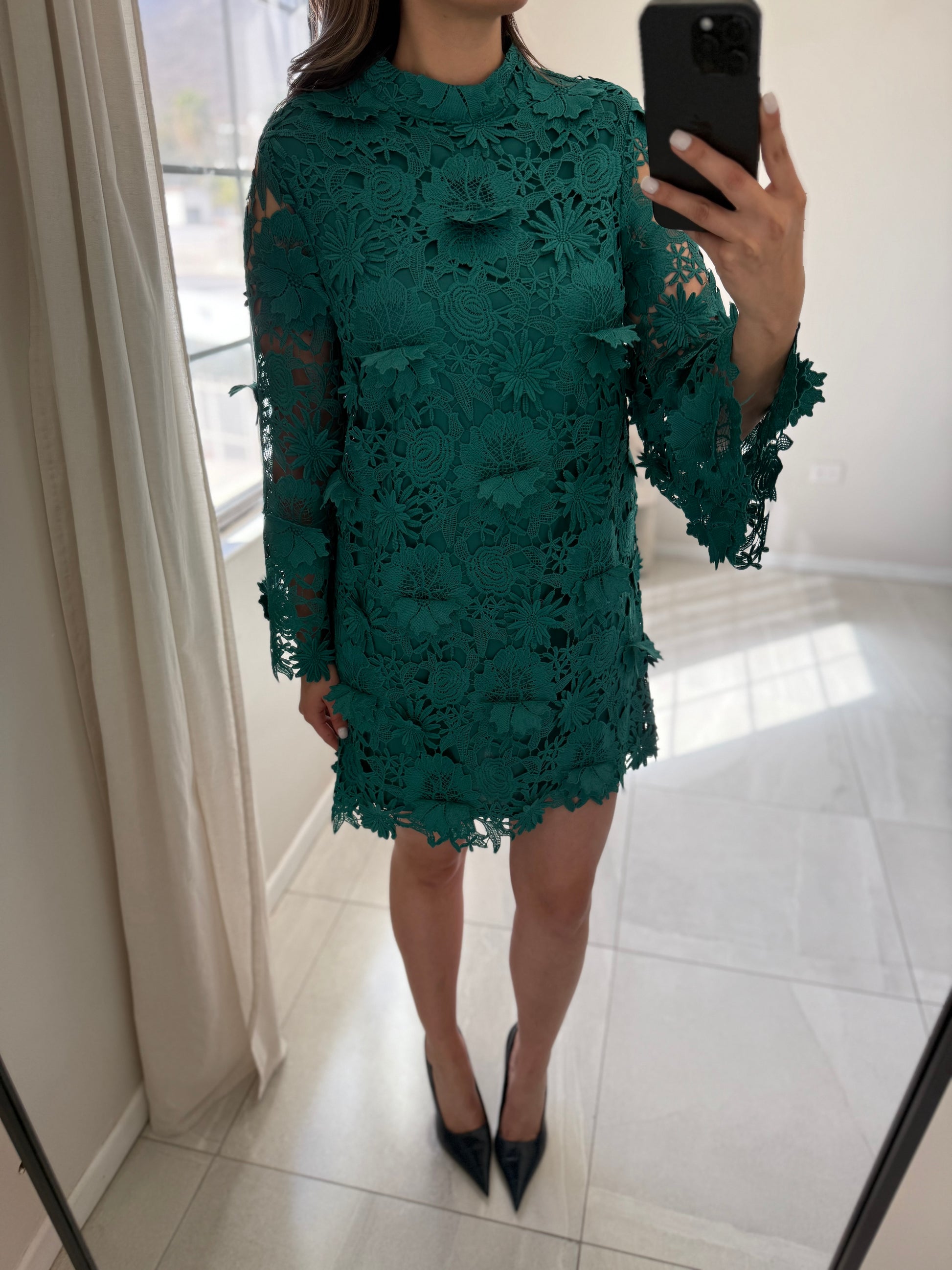 Teal Green Woven Lace Mini Dress