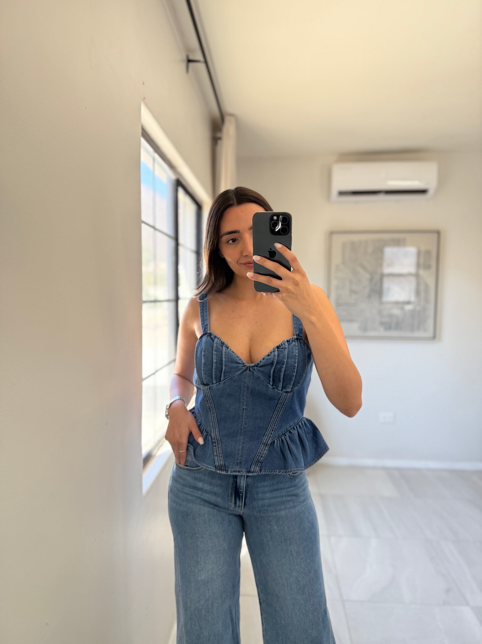 Denim Blue Washed Denim Top