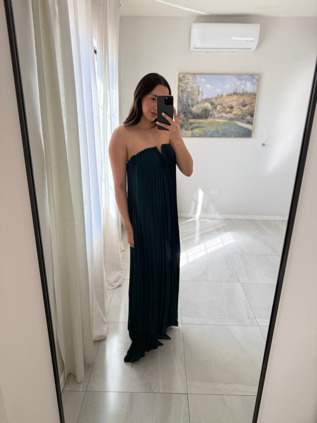 Strapless Pleated Maxi Dress