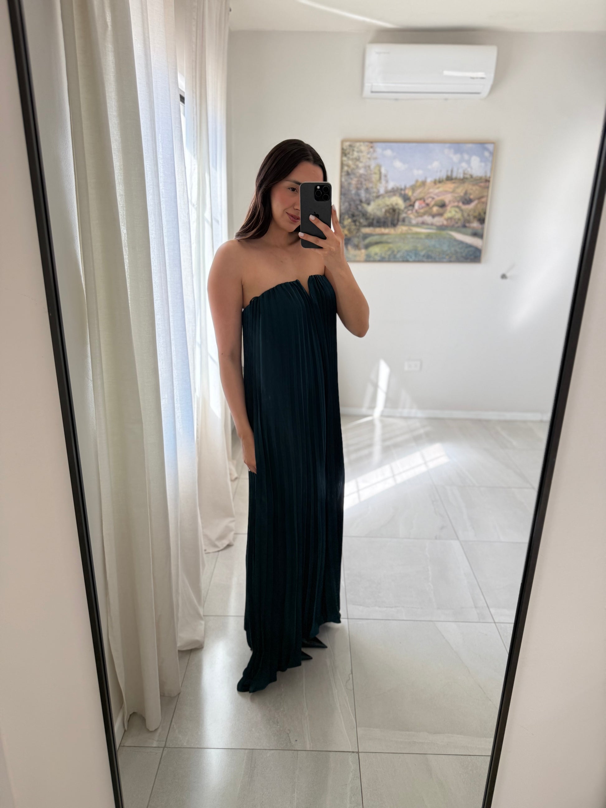 Strapless Pleated Maxi Dress