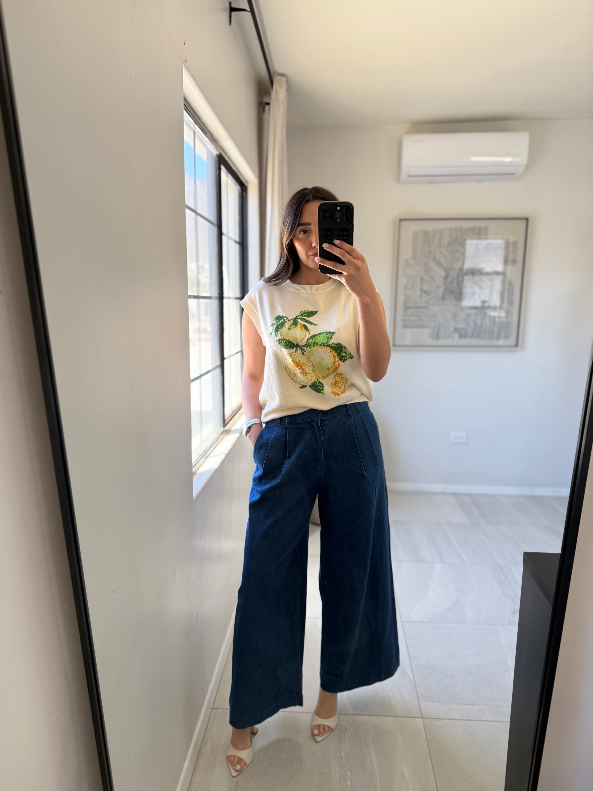 Chambray Pleated Wide Leg Pants