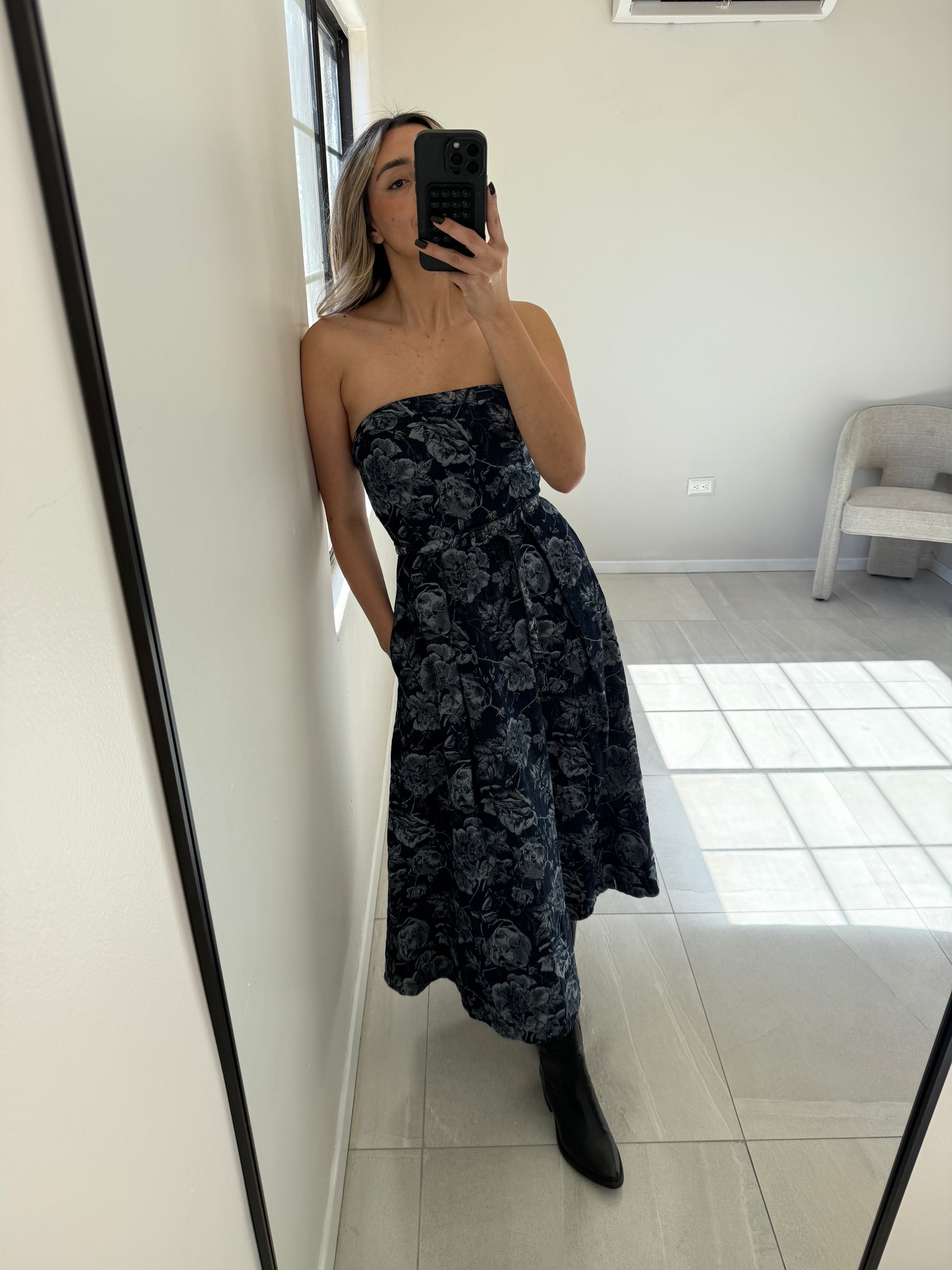 Flowers Denim Midi Dress and Jacket