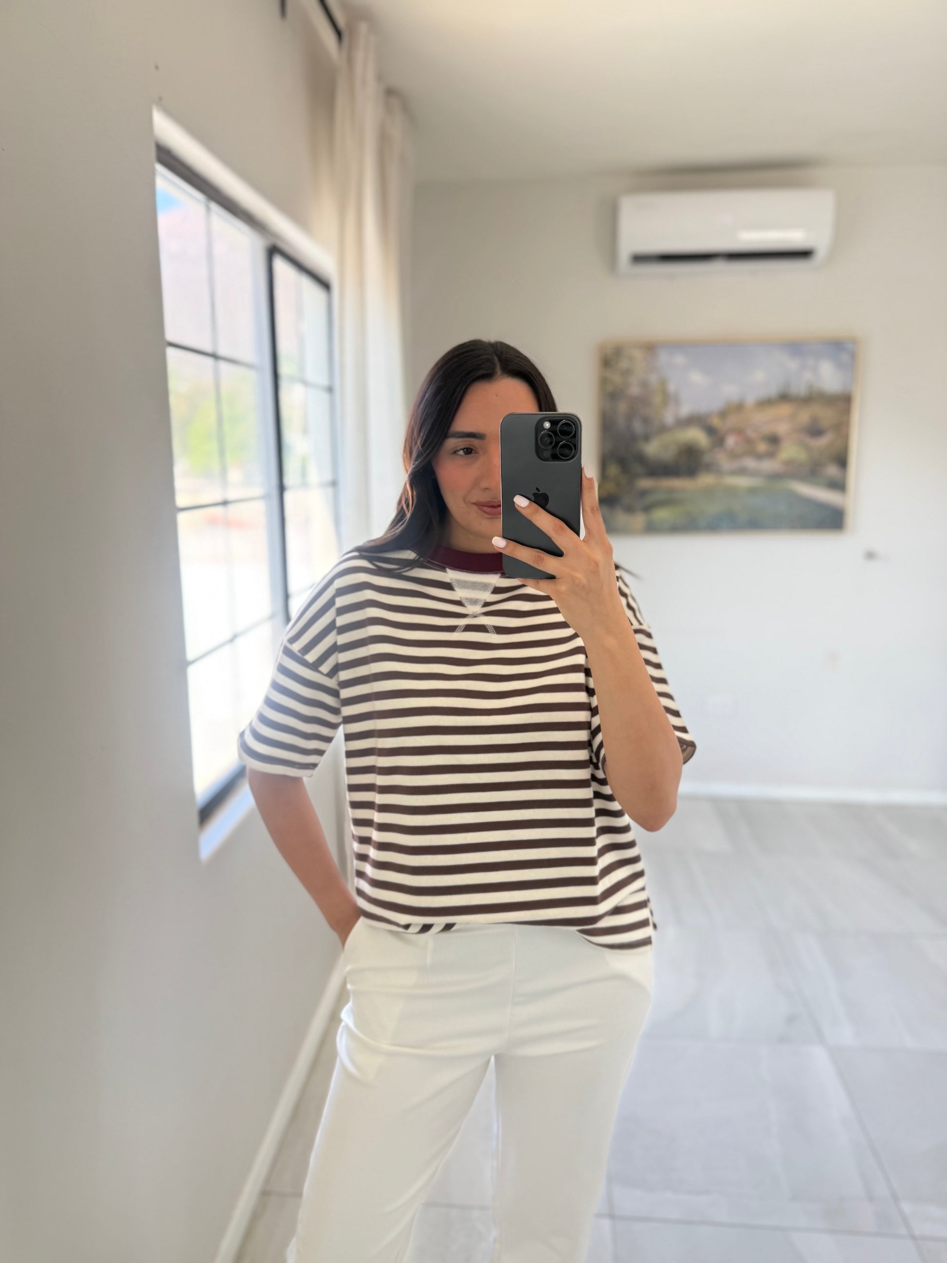 Dark Brown Stripe Knit Tshirt