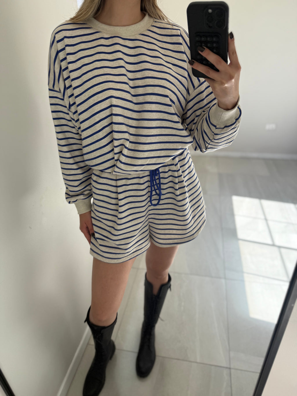 Striped Short Set Cream/Blue