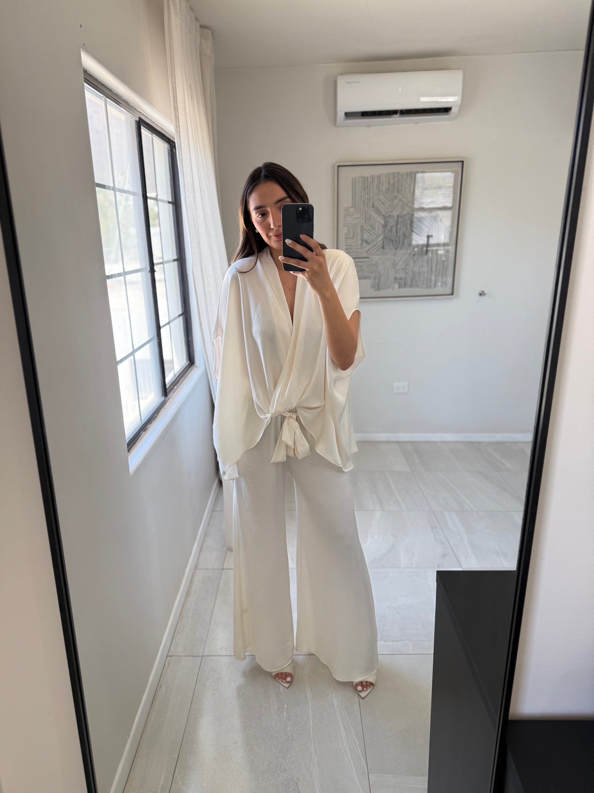 Washed Poly Caftan Set Ivory