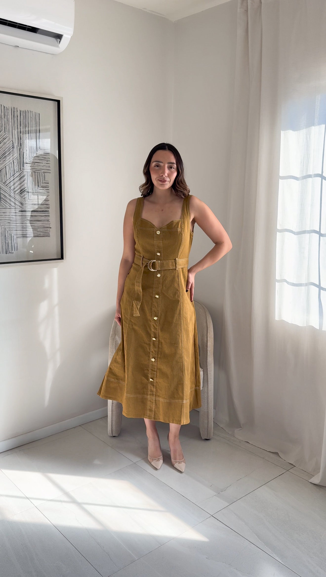 Vestido Midi Cobre Botonadura