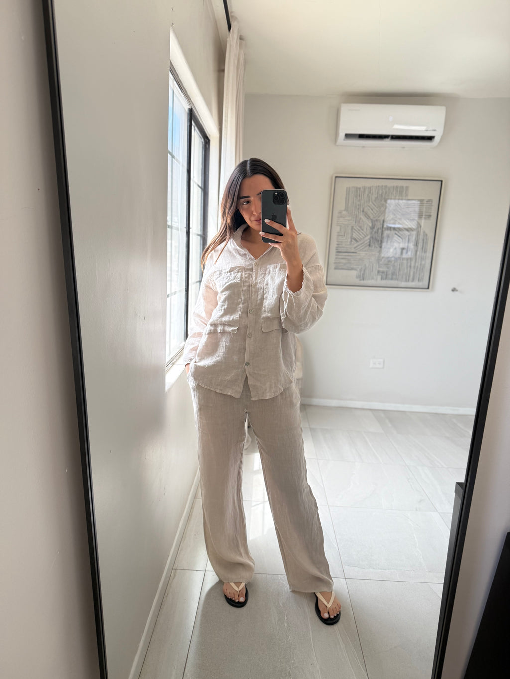 Button Down Sleeve Set Beige