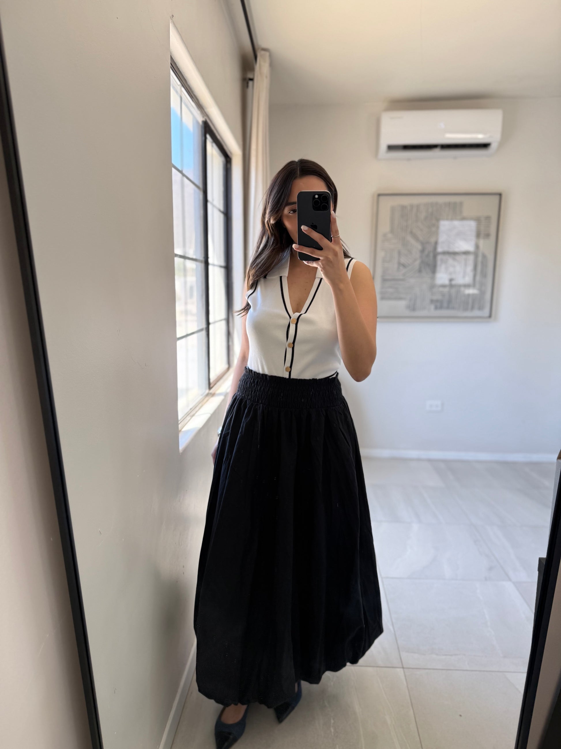 Black Bubble Hem Midi Skirt