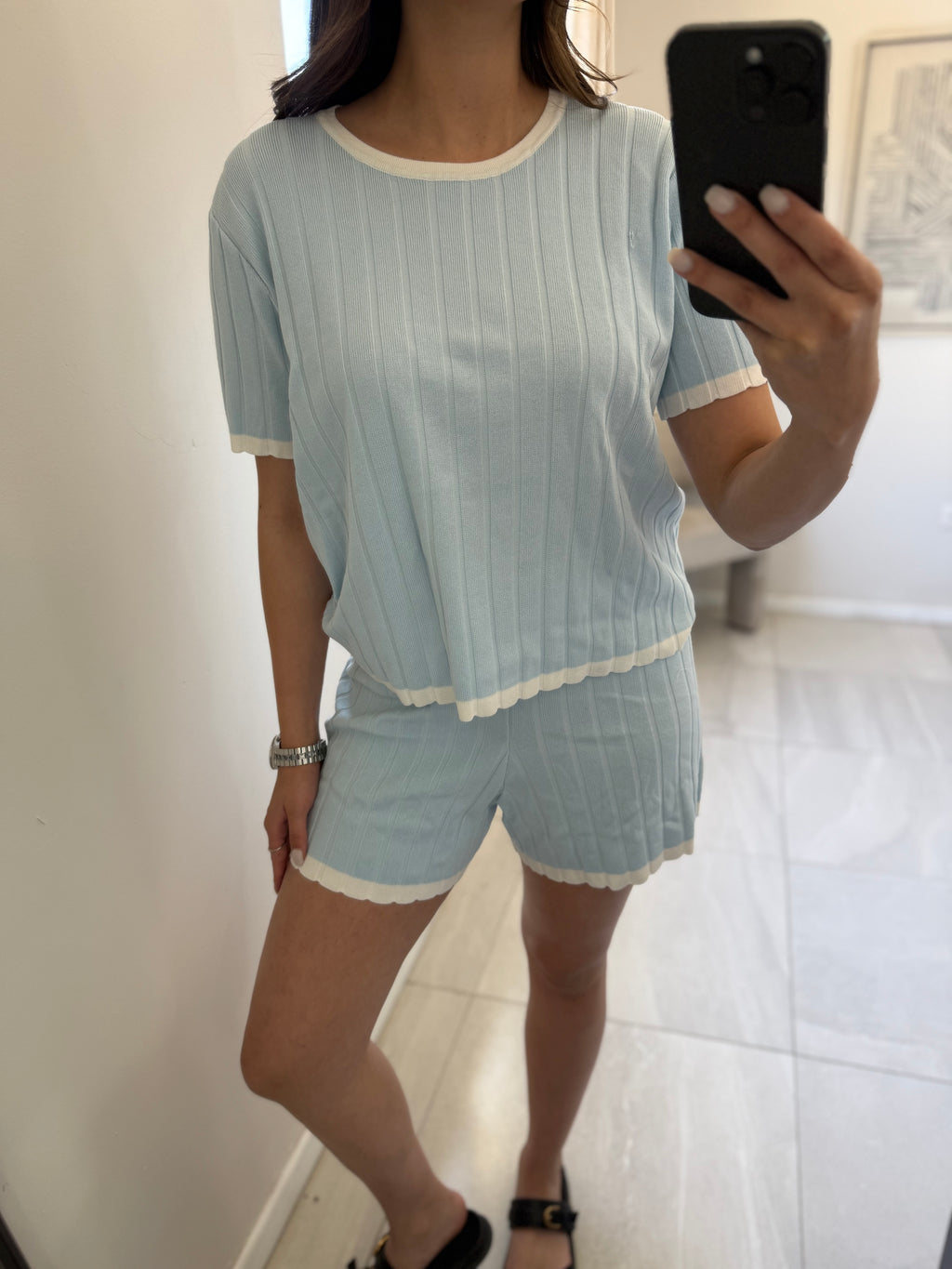 Sweater Short Light Blue /White Set