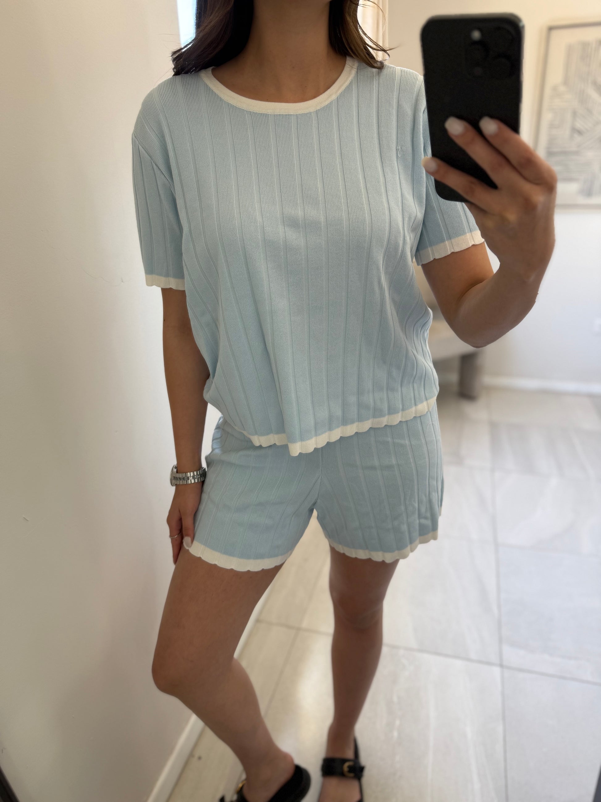 Sweater Short Light Blue /White Set
