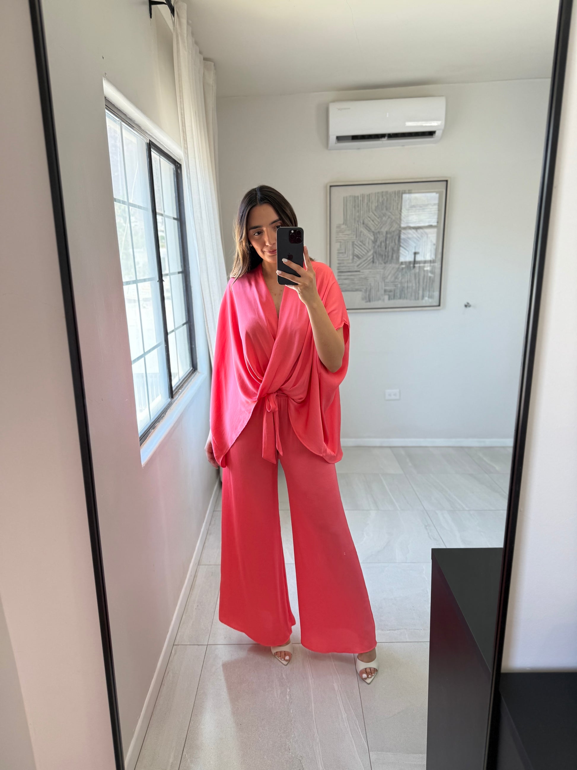 Washed Poly Caftan Set Coral