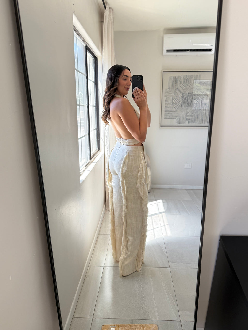 Natural Linen Set Fringe Detail