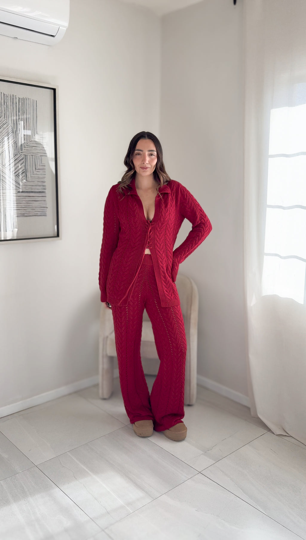 Set Knit Burgundy Cardigan