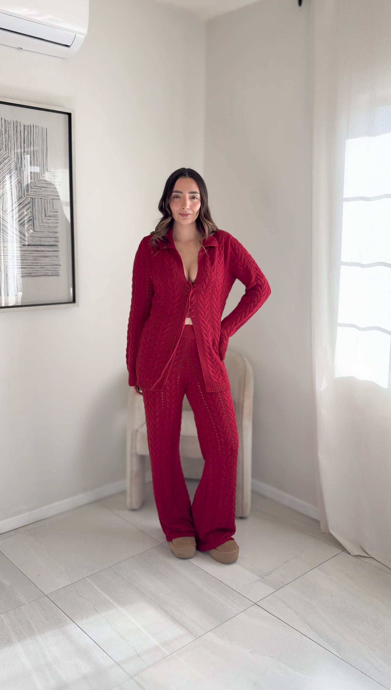 Set Knit Burgundy Cardigan