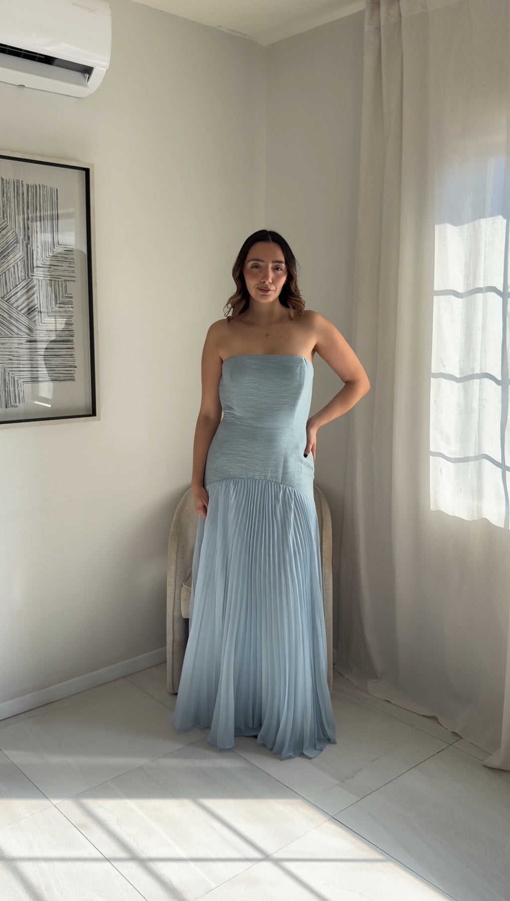 Blue Pleated Texture Maxi Dress