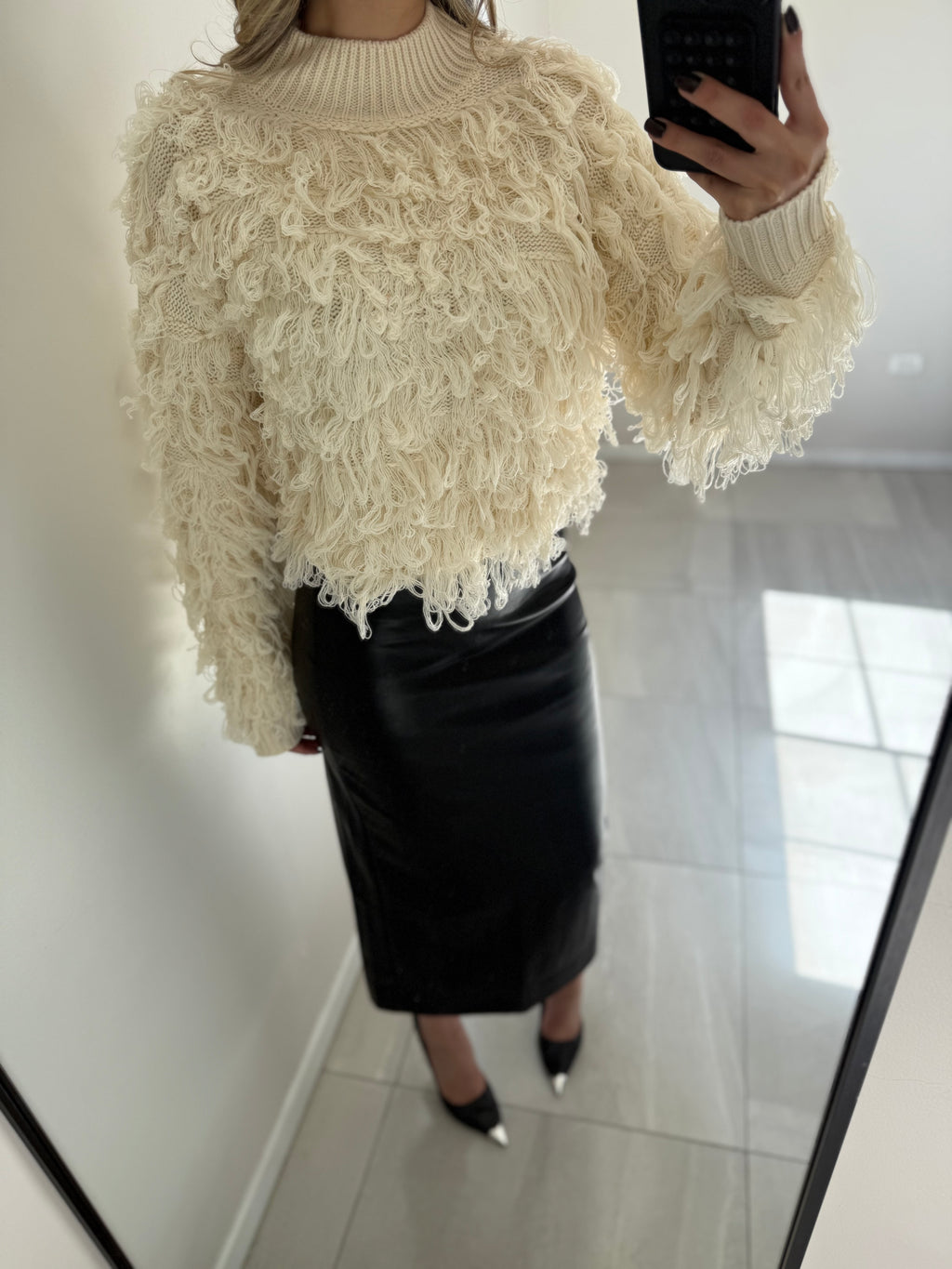 Beige Jersey Mockneck