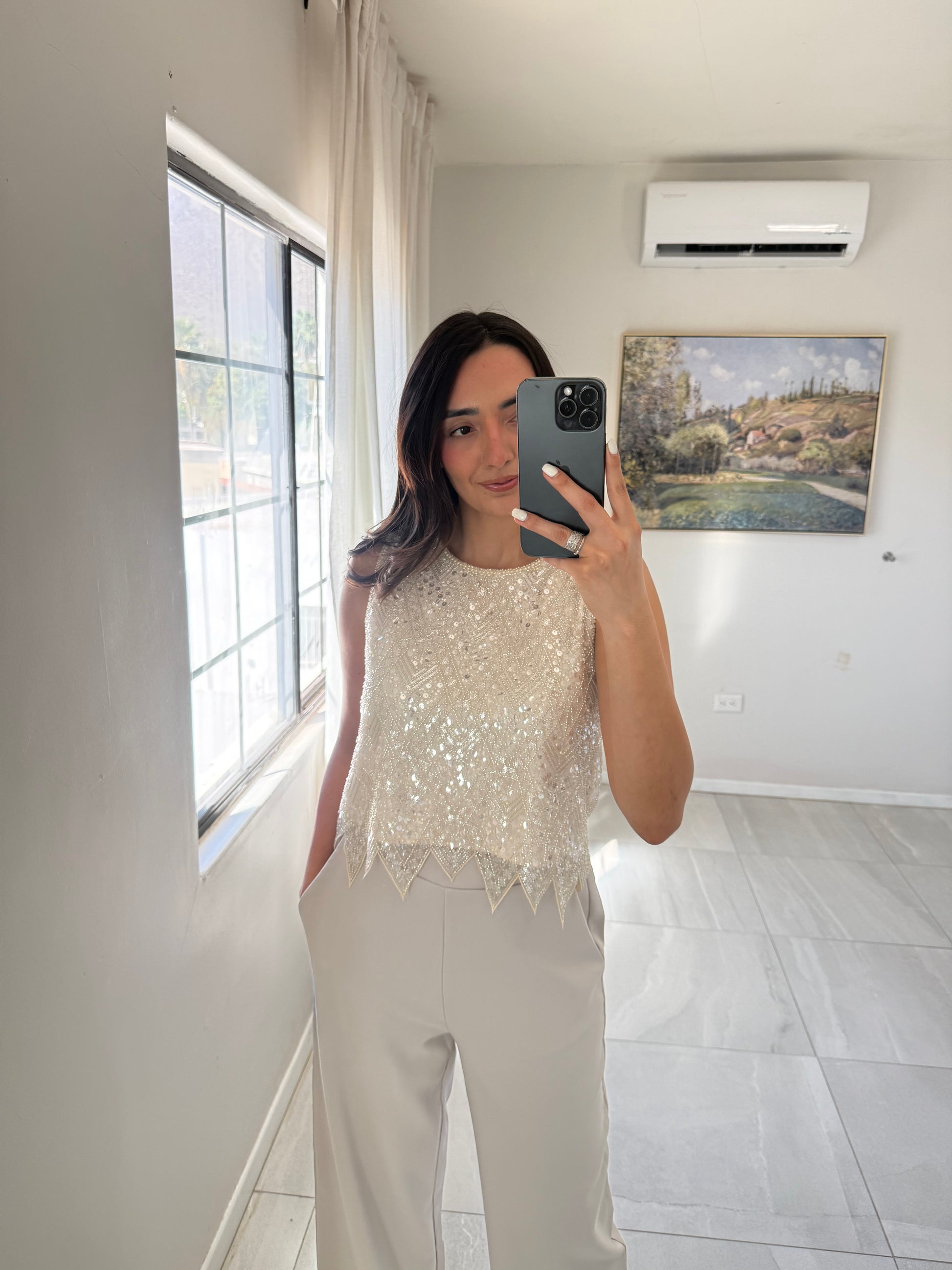 Beige Embellished Top