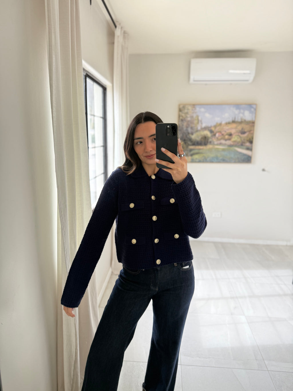 Navy Knit Button Sweater