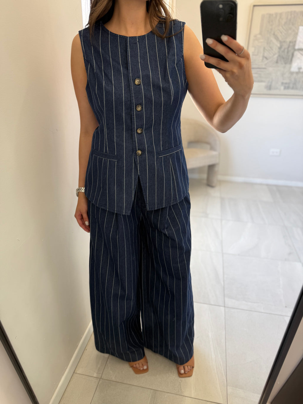 Striped Indigo Vest Set