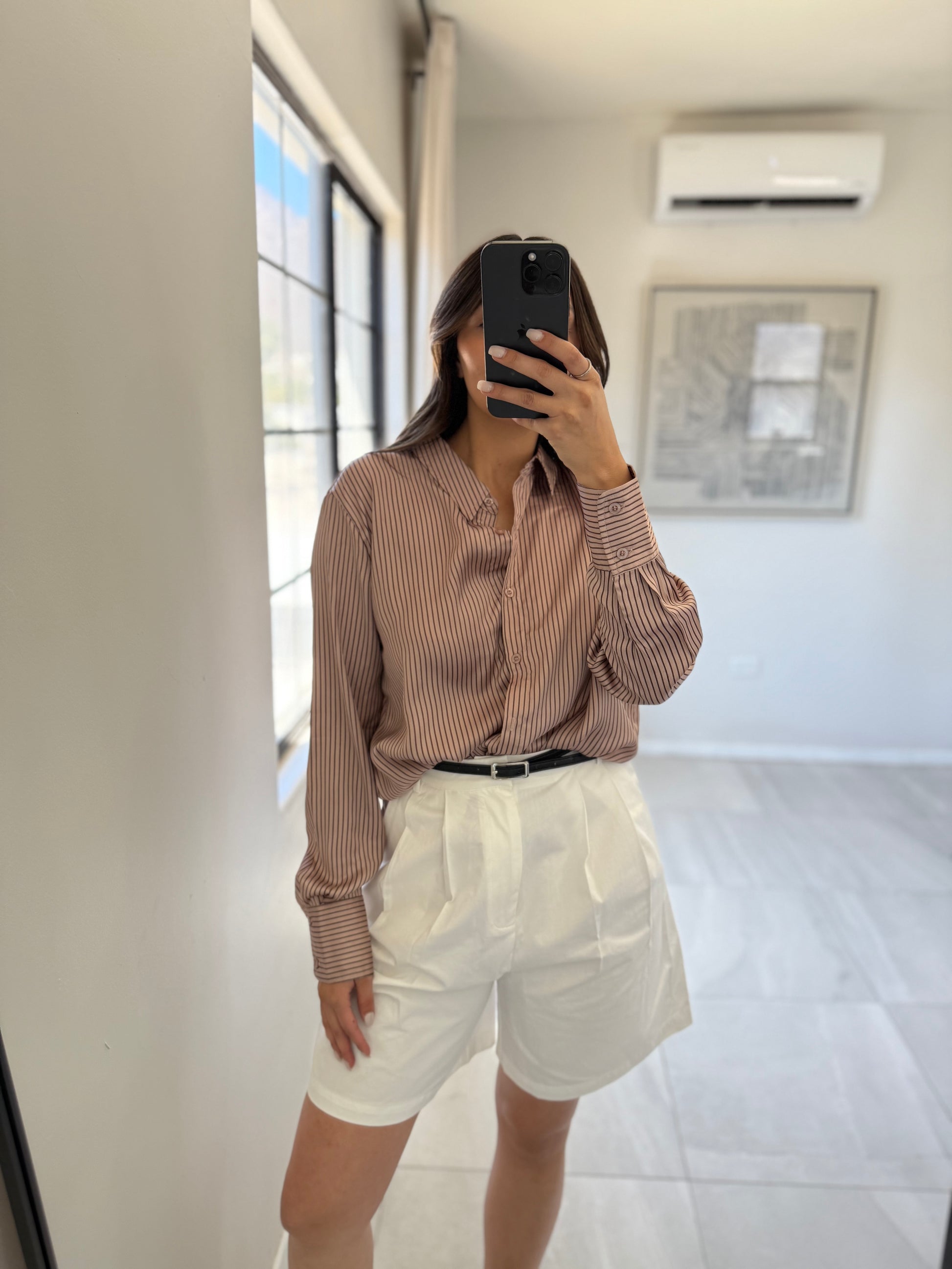 Light Moccha Button Down Satin Blouse