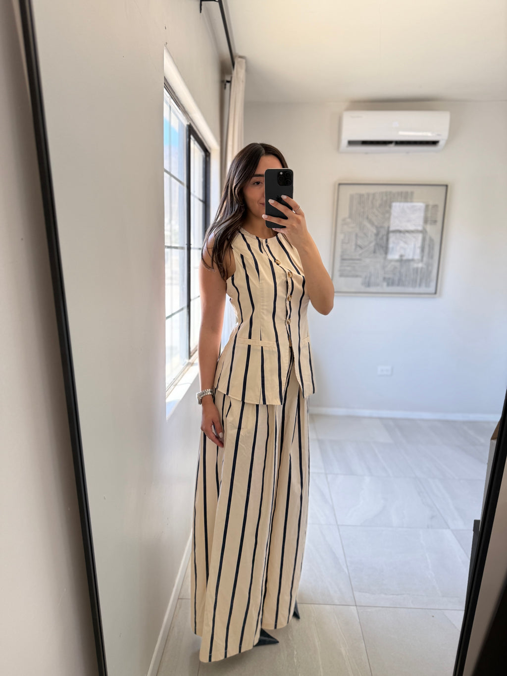 Striped Woven Best Set Navy/Ecru