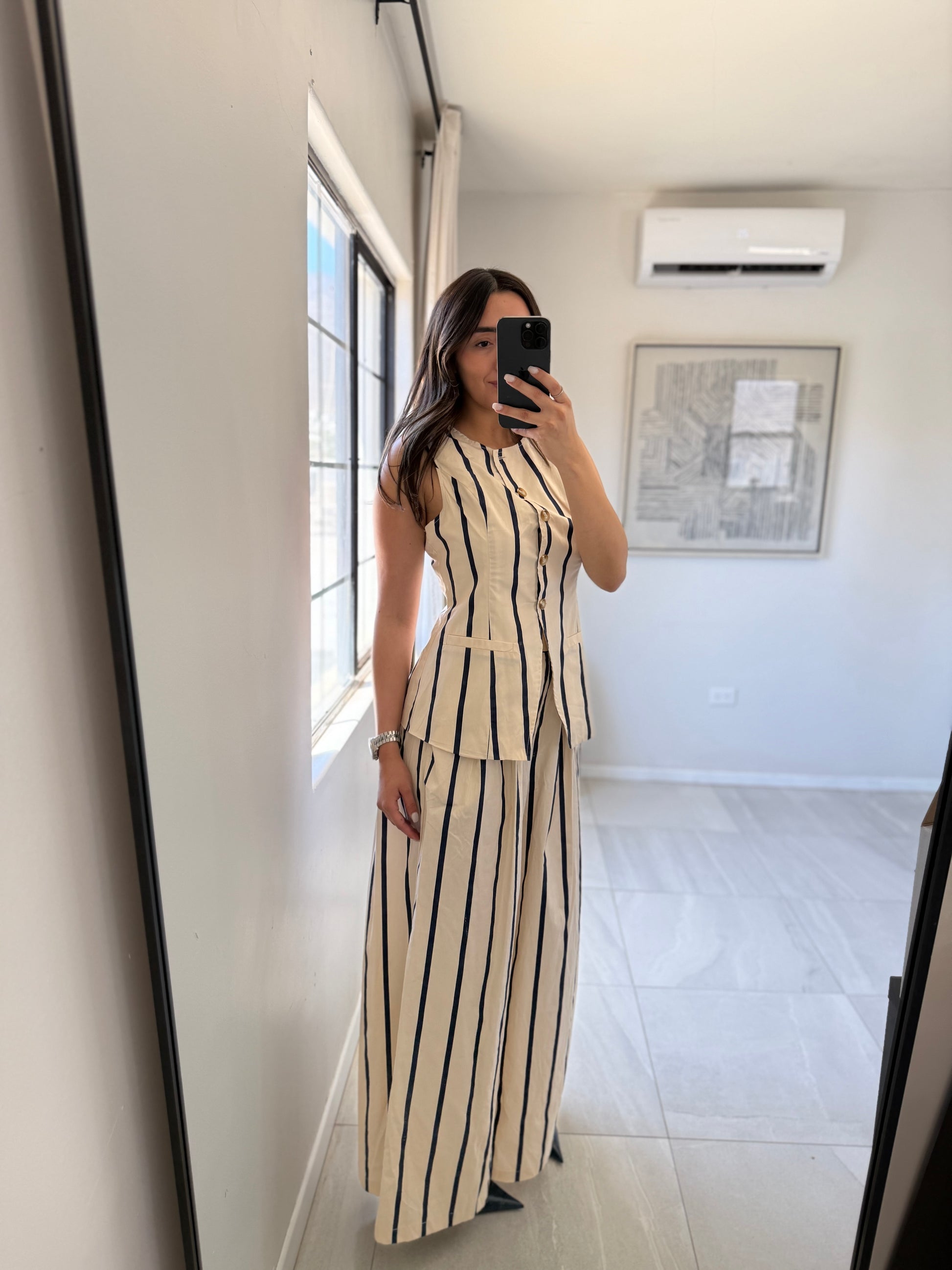 Striped Woven Best Set Navy/Ecru