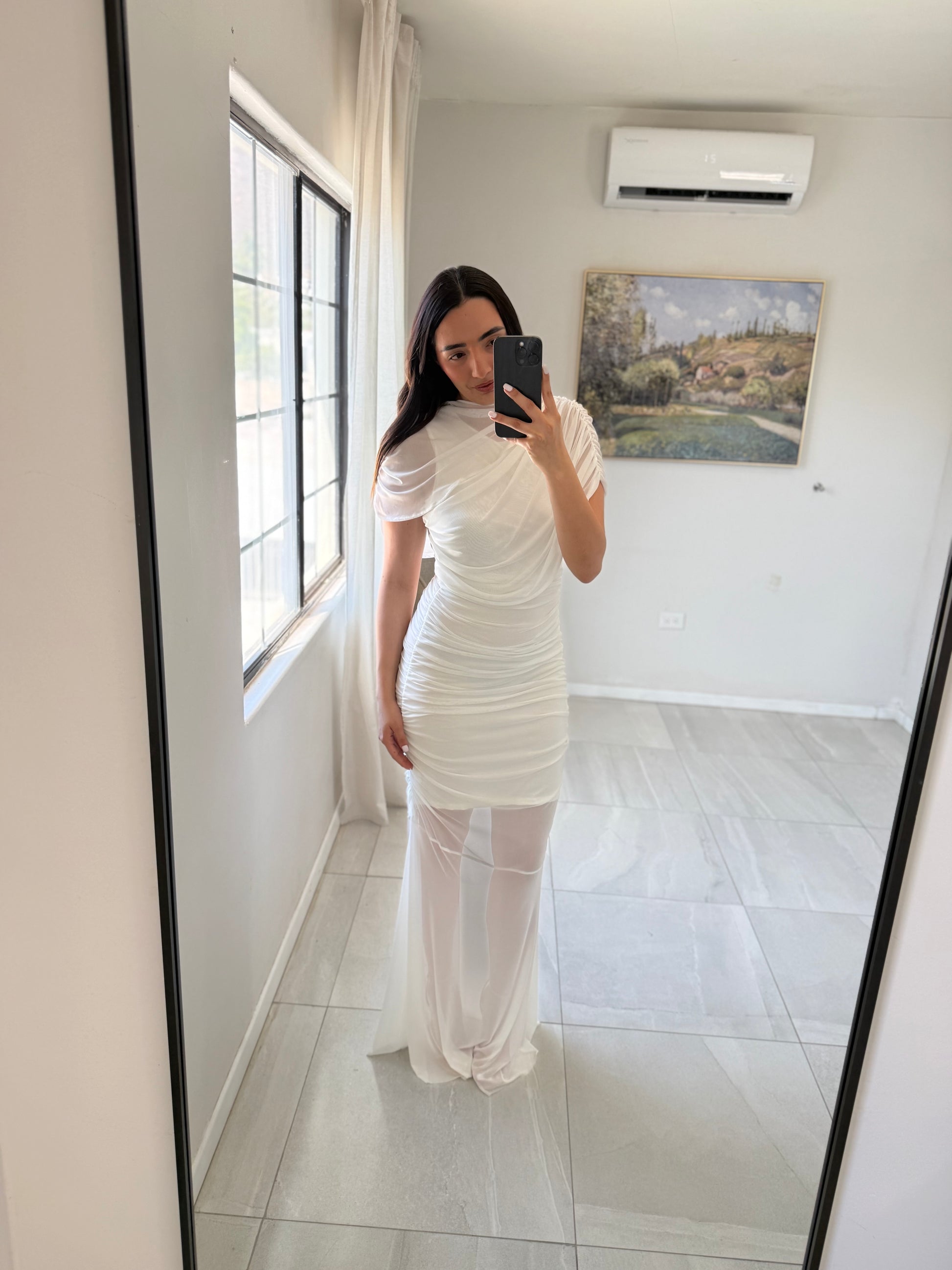 Ivory Diagonal Ruch Flare Dress