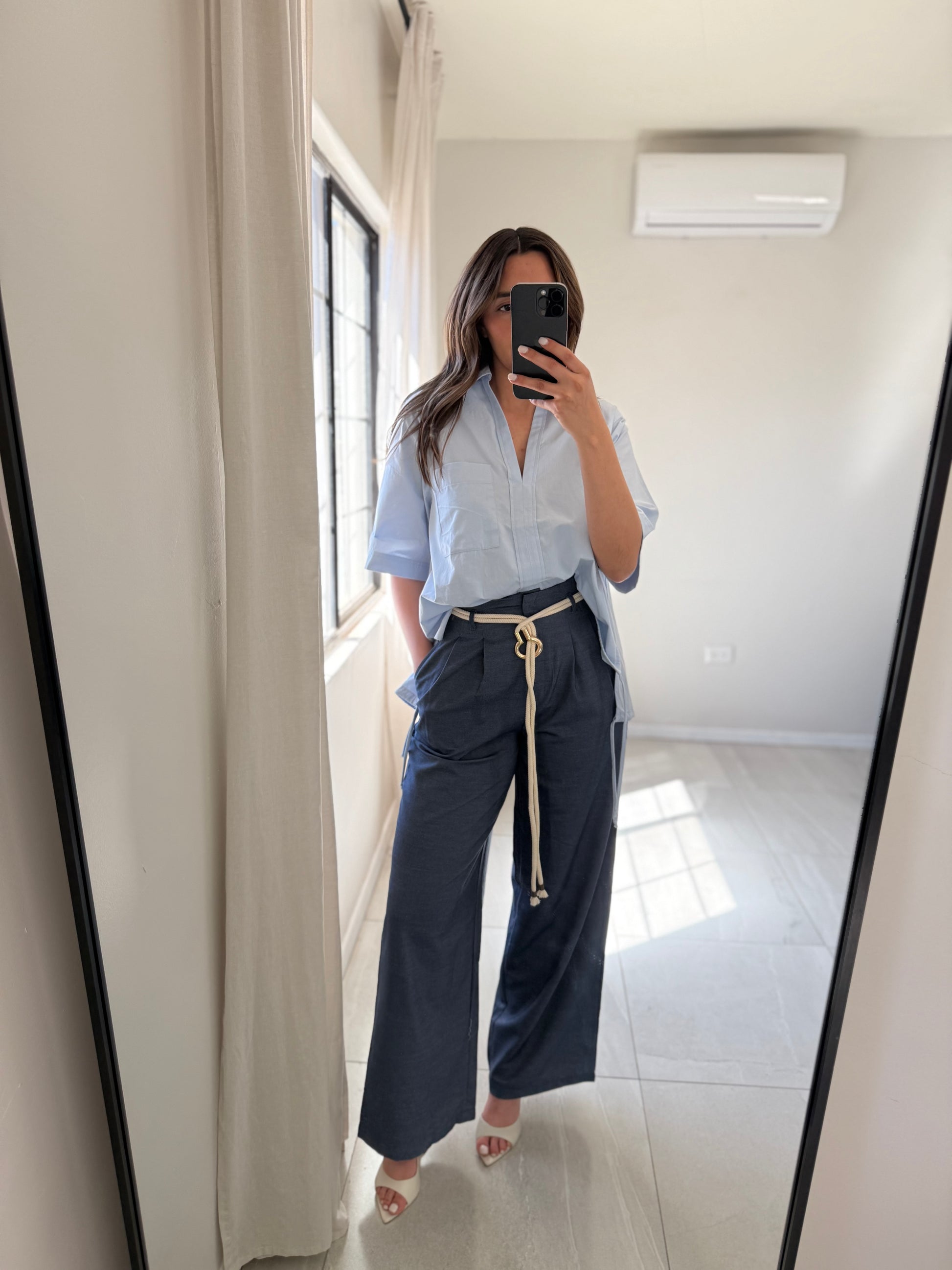 Dark Denim Belted Pants