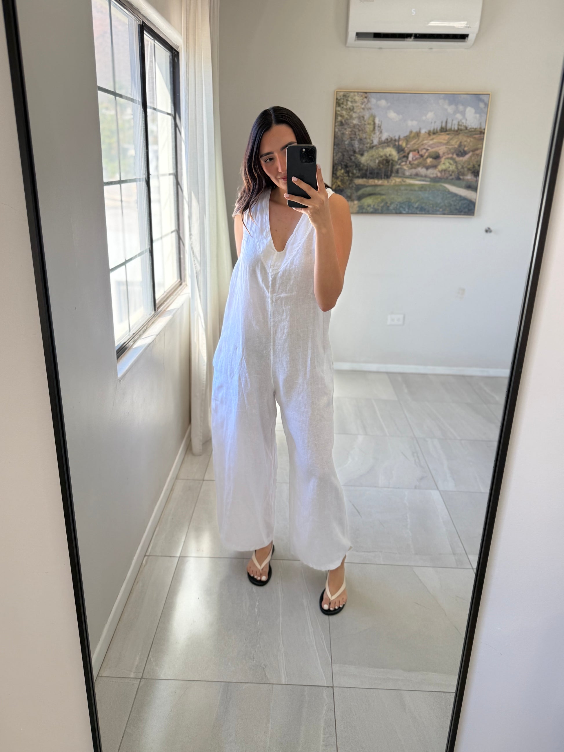 White Italian V Neck Jumpsuit