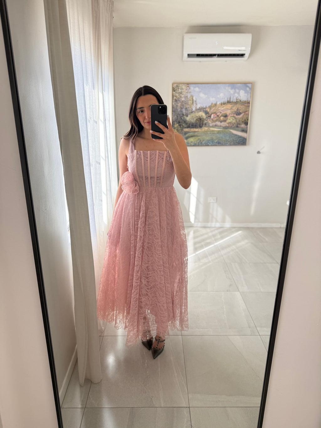 Pink Lace Midi Dress Rose
