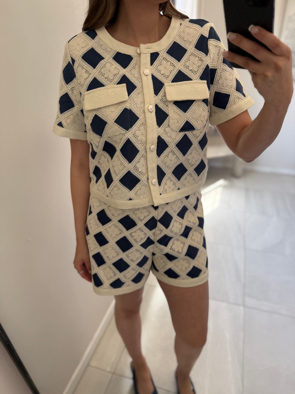 Navy Jacket Short Set
