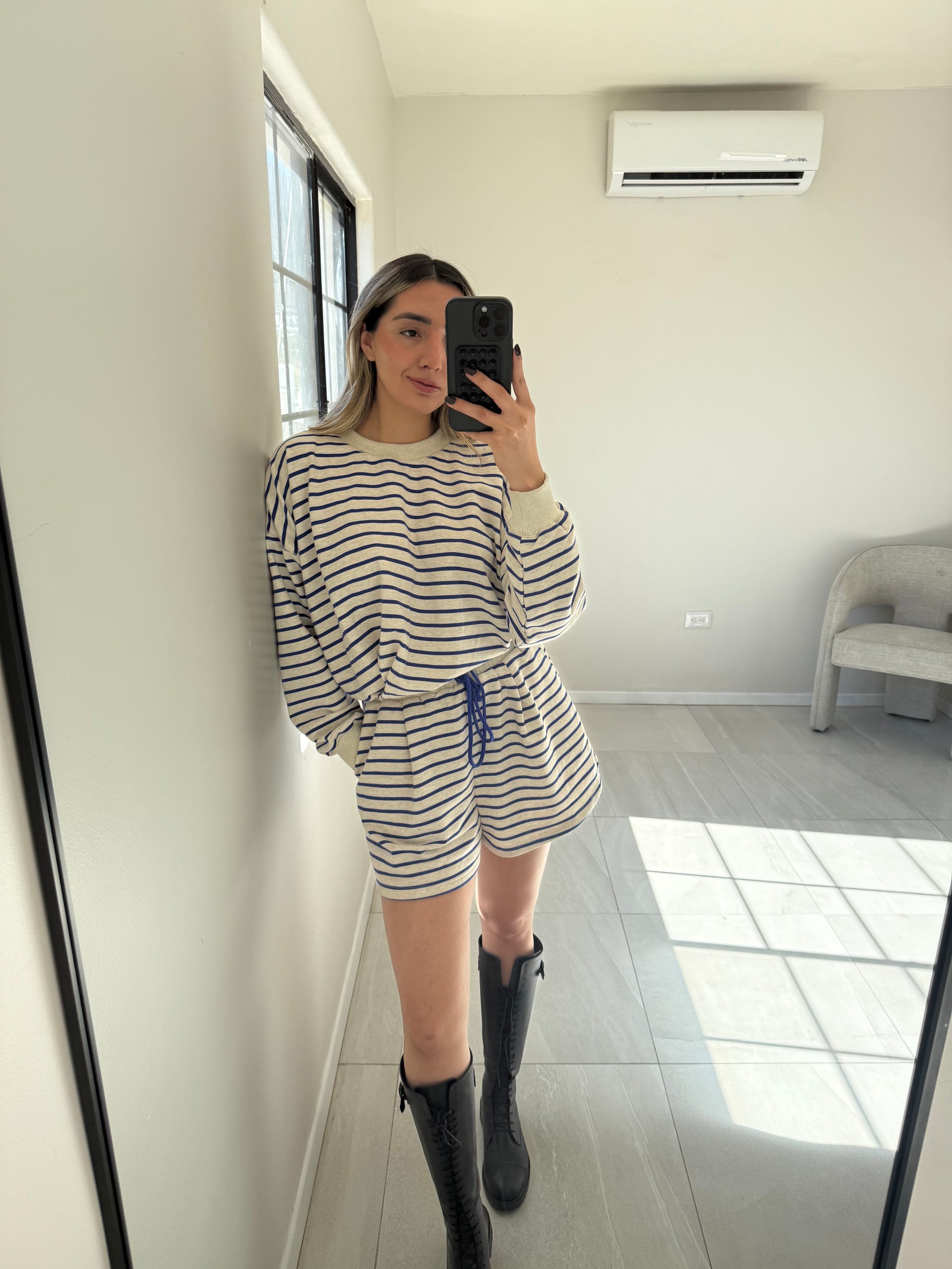Striped Short Set Cream/Blue