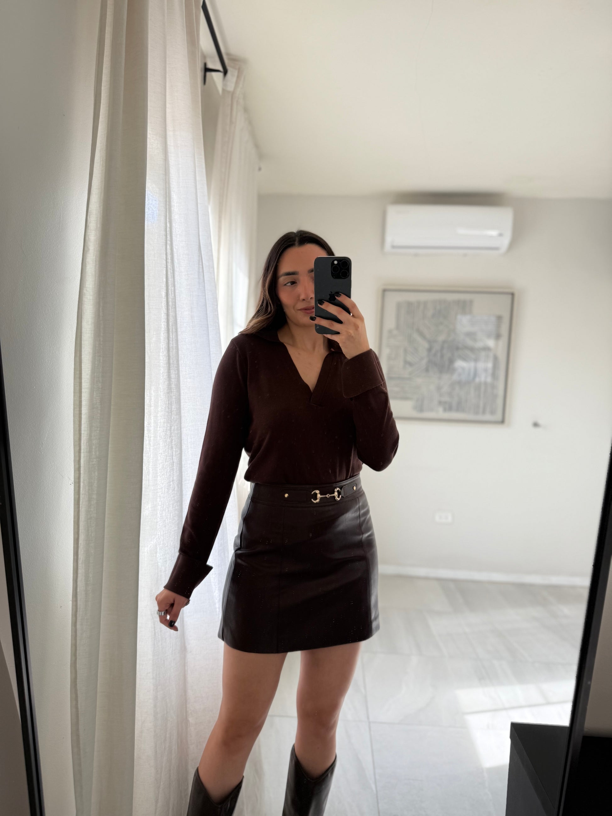 Dark Chocolate Knit Collar Top