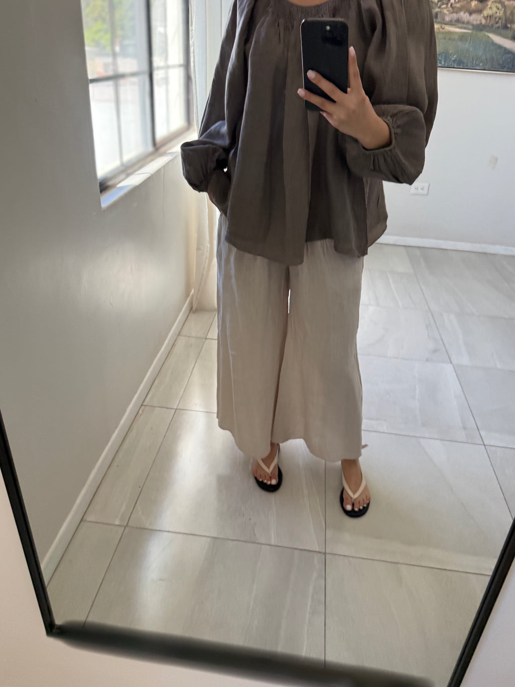 Pant Italian Linen Flare Beige