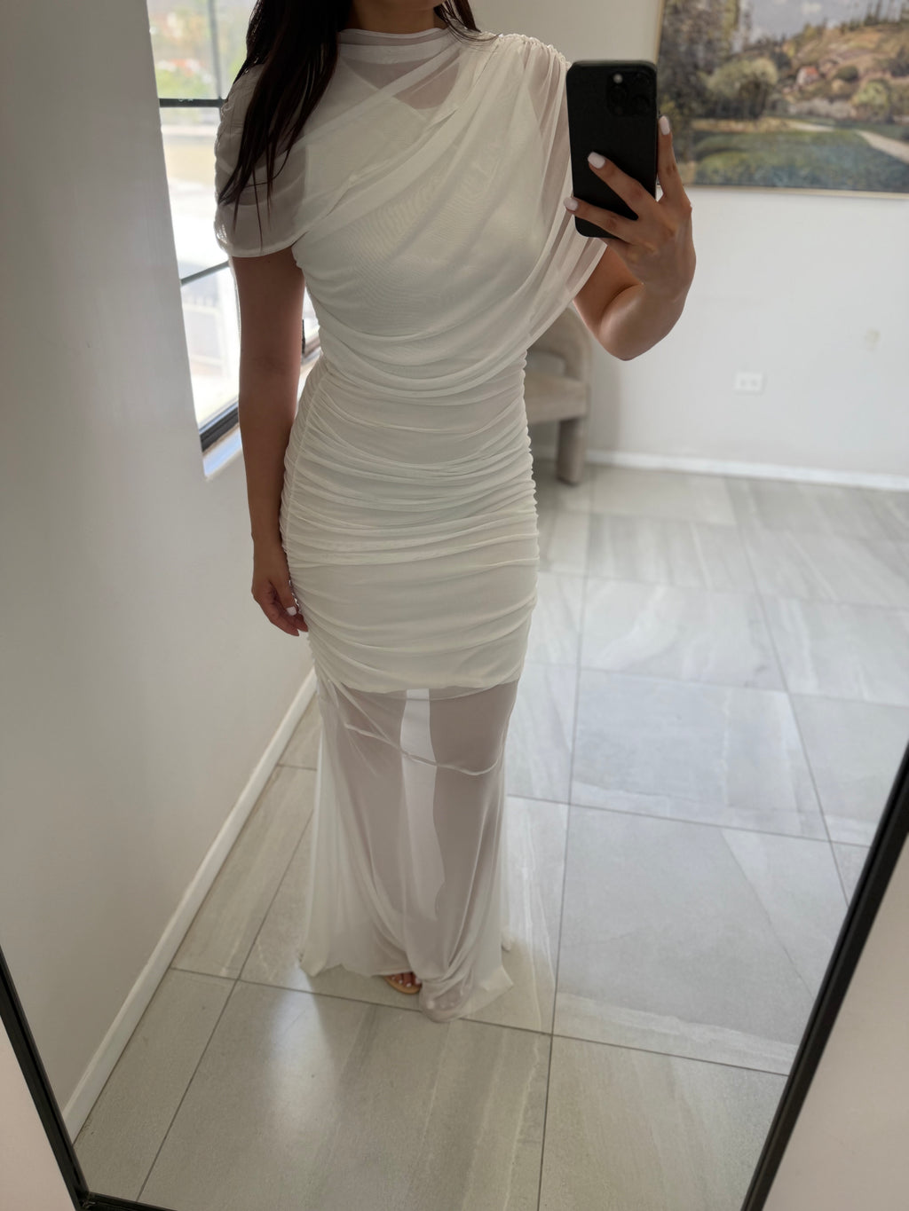 Ivory Diagonal Ruch Flare Dress